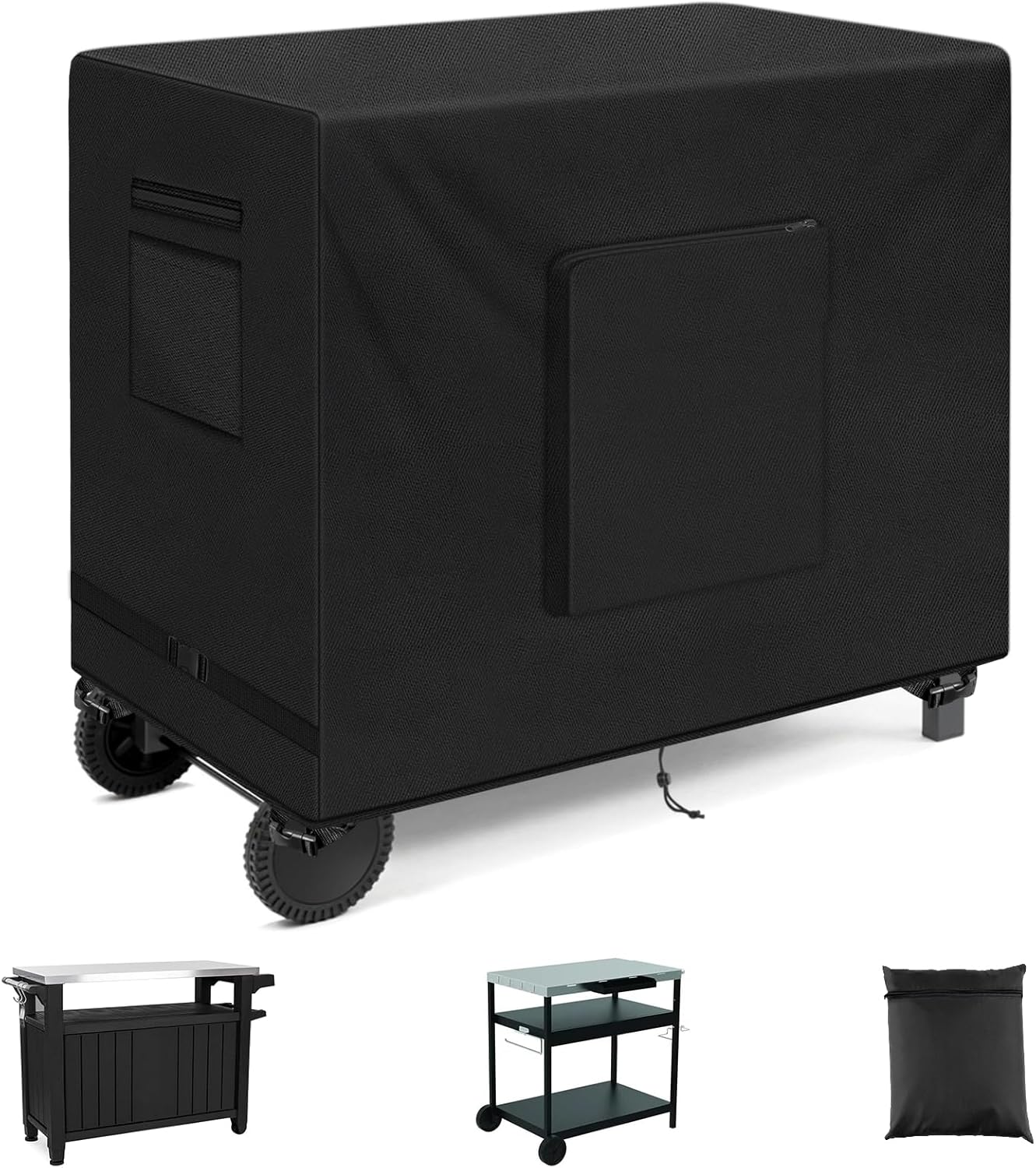 SIRUITON Outdoor Bar Cart Cover for 34 Inch Portable Outdoor Table, Heavy Duty 600D Oxford Fabric Outdoor Waterproof BBQ/Worktable Metal Movable Table Cover