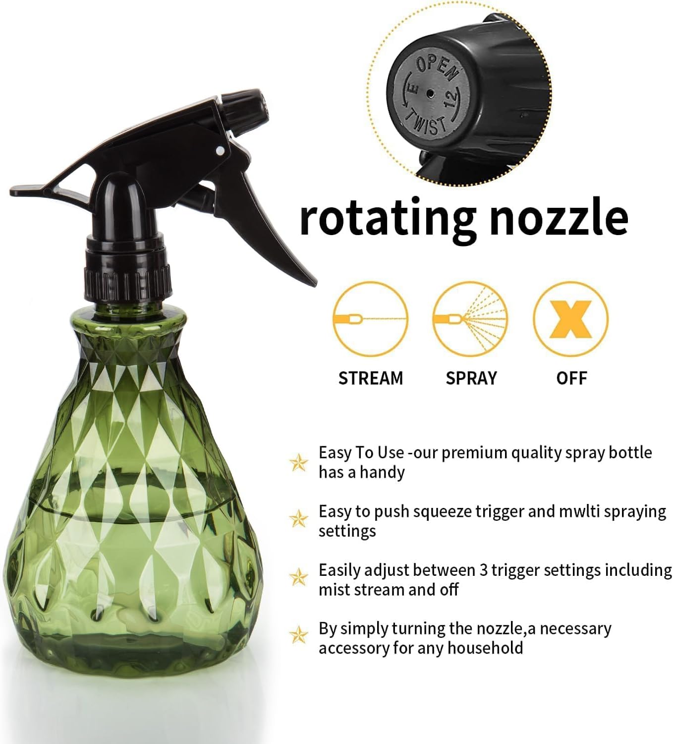 2 Pcs Spray Bottles, 500 ml/17 oz Empty Water Spray Bottles, Plastic Reusable Adjustable Mist Sprayer Squirt Bottles Containers Refillable for Cleaning Solutions, Gardening, Plants