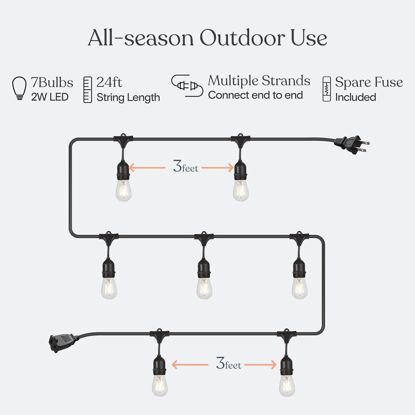 Brightech Ambience Pro - 24 Ft Waterproof LED Outdoor String Lights - Hanging, Dimmable 2W Vintage Edison Bulbs - Commercial Grade Patio Lights Create Cafe Ambience in Your Backyard, 7 Bulbs