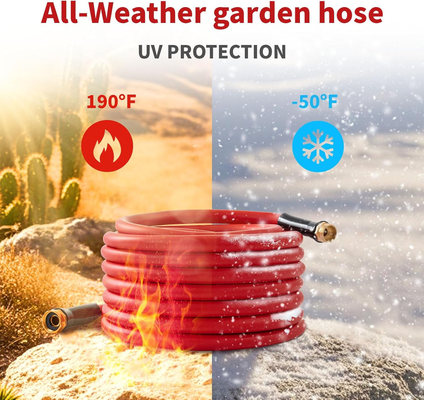 Garden Hose 25ft x 3/4” Hot Water Hose, Heavy Duty -50°F to 190°F,Burst 600Psi Flexible Upgraded Rubber Hoses,3/4” Solid Fittings for All-weather Outdoor Lawn & Garden