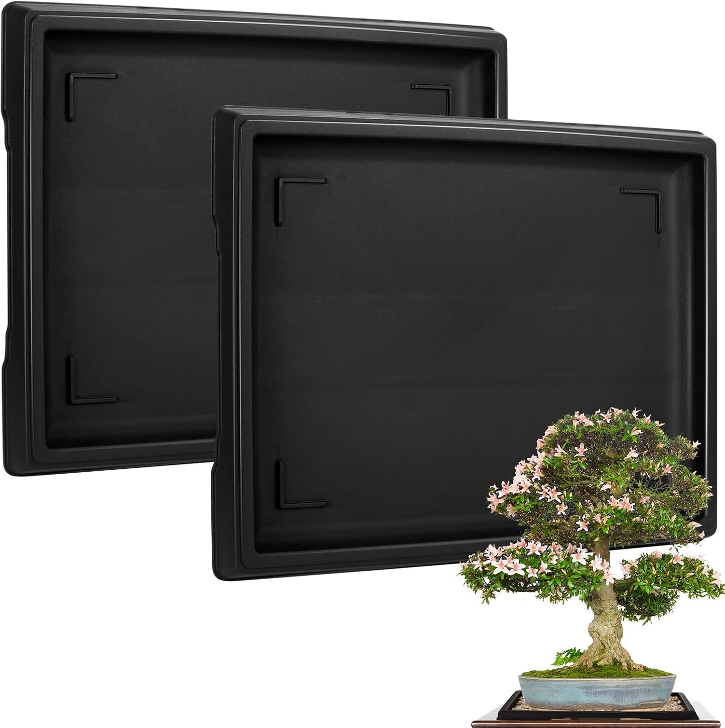 Pinkunn 2 Pcs Bonsai Humidity Tray Drip Tray Plastic Plant Water Catcher Plant Saucers for Indoors and Outdoors Cactus,Succulents,Bonsai Tree,Stone Not Included (15.7 x 13 Inch)