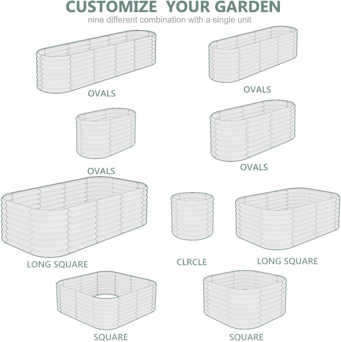 2Pcs 17" Tall Raised Galvanized Steel Garden Bed Modular Planter for Gardening, Vegetables, Flowers Tall Oval Galvanized Metal 9-in-1 Raised Garden Beds Outdoor (Graphite Black)