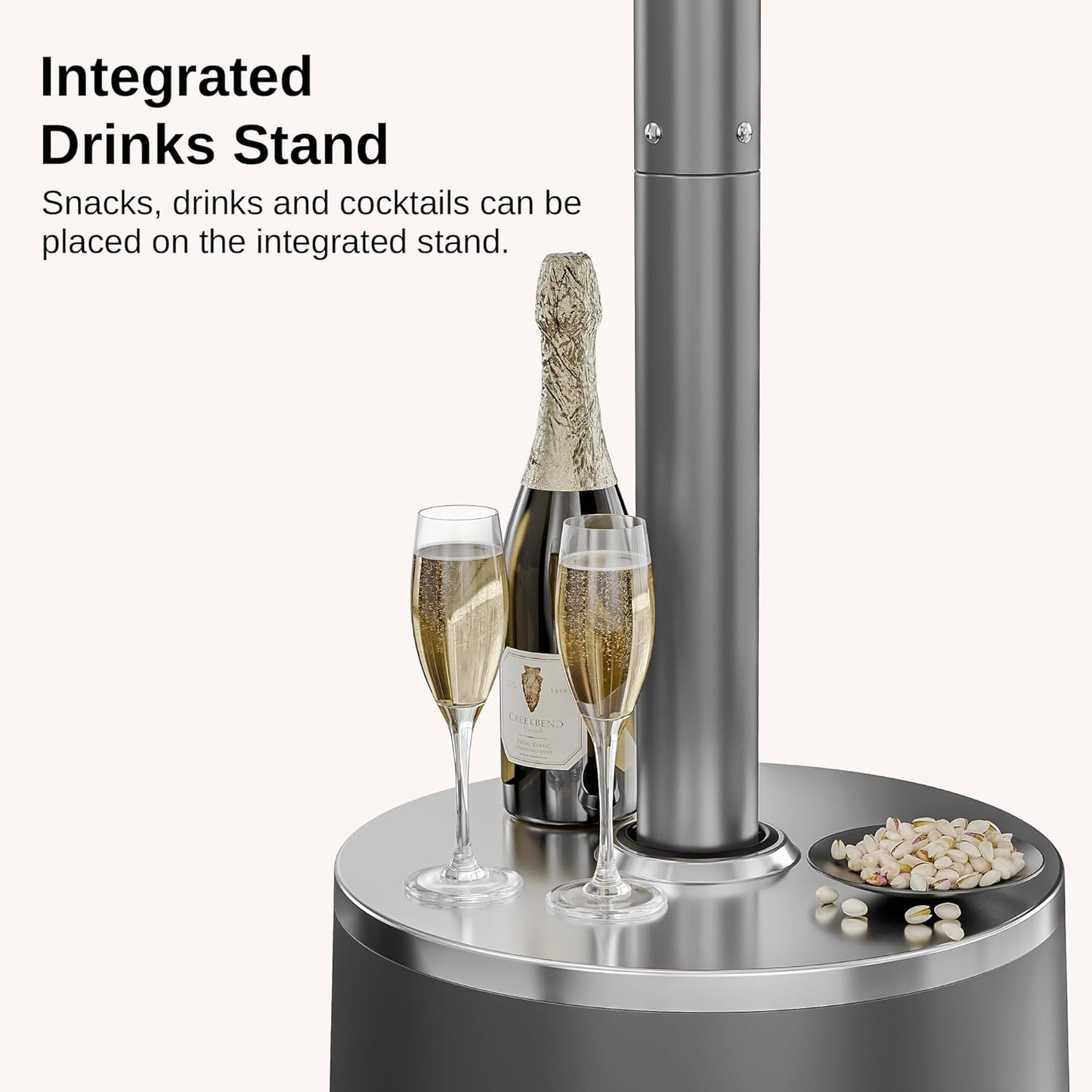 EAST OAK 55,000 BTU Patio Heater with Sand Box, Table Design, Thicker Stainless Steel Burner, Wheels, Triple Protection System, Propane Outdoor Heater for Home and Residential, Commercial Grade, Grey