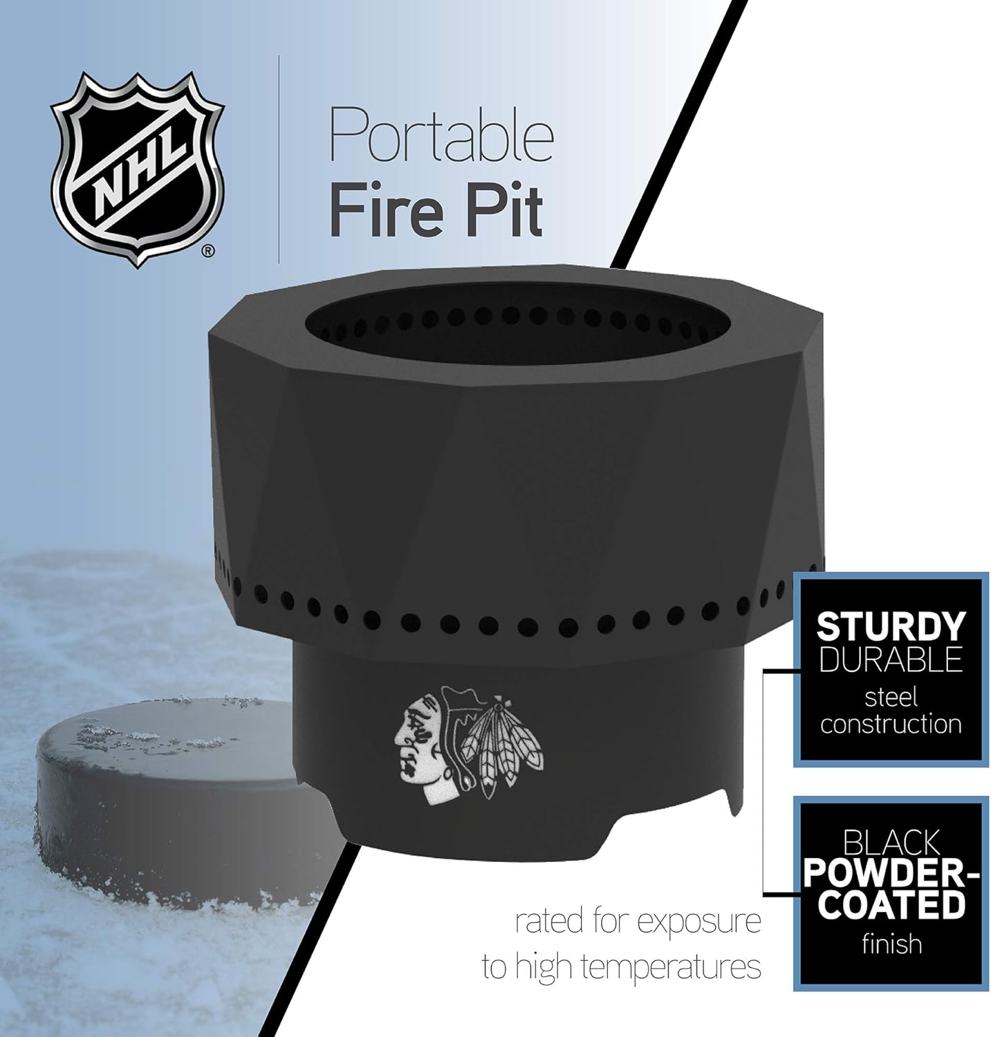 Blue Sky Outdoor Living NHL Los Angeles Kings Ridge Portable Steel Smokeless Fire Pit with Carrying Bag, Firewood and/or Wood Pellet Burning