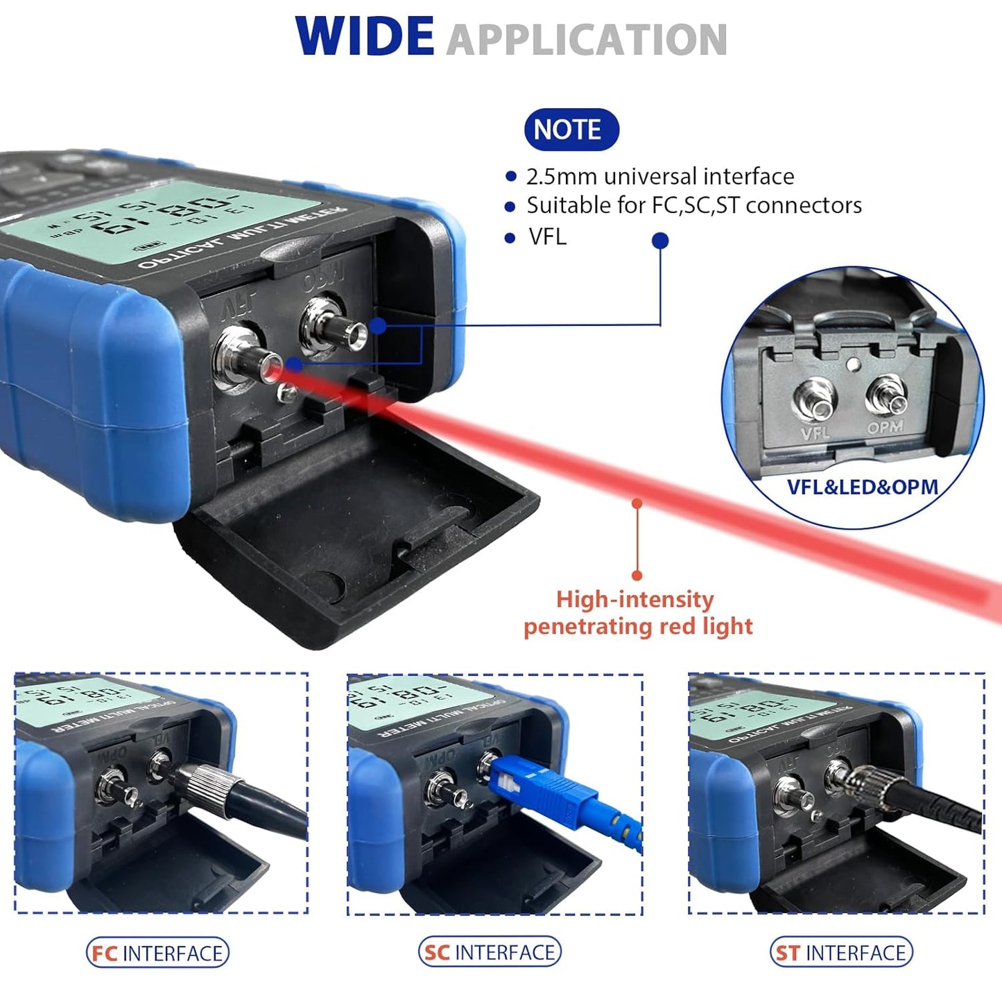 5-in-1 Fiber Optic Cable Tester - Portable Optical Power Meter With Light, FC/SC/ST Universal Interface