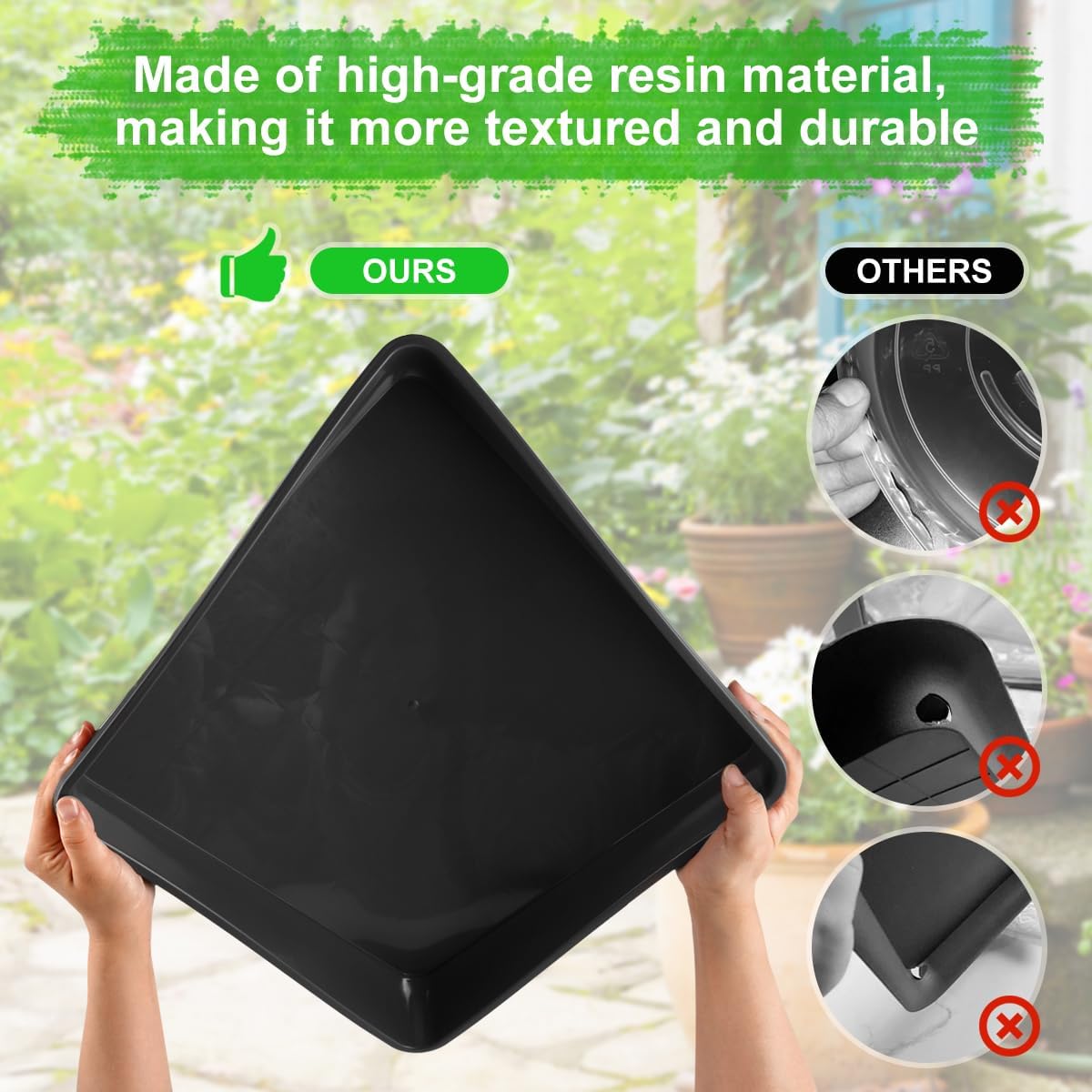 WAYNHUI Squared Plant Saucer 6/8/10/12/14/16/18/20inches Square Plastic Basin Tray Large/Small Water Receiving Tray (Black 10inch 5pack)