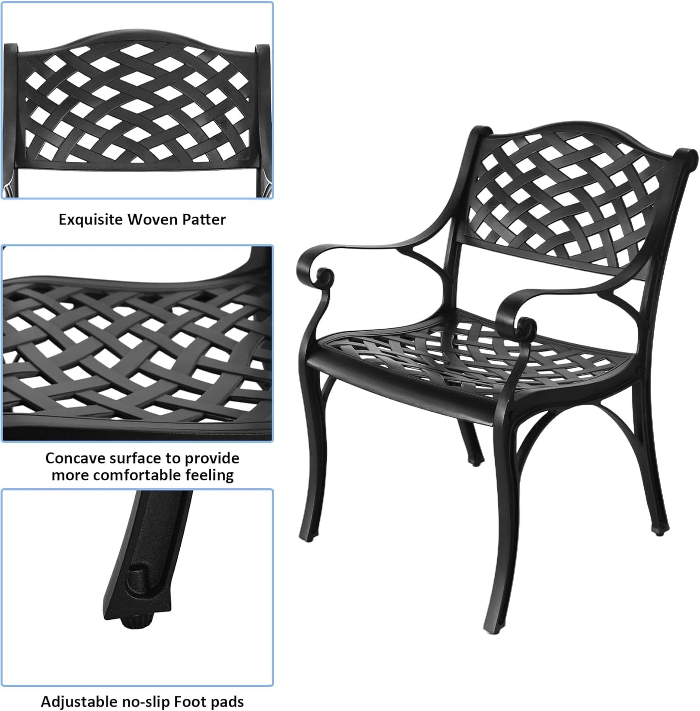 5 Piece Patio Dining Set, All Weather Cast Aluminum Outdoor Dining Table and Chairs Set of 4, Patio Furniture Conversation Set with 4 Chairs and 30.31" Round Table, 2.36" Umbrella Hole