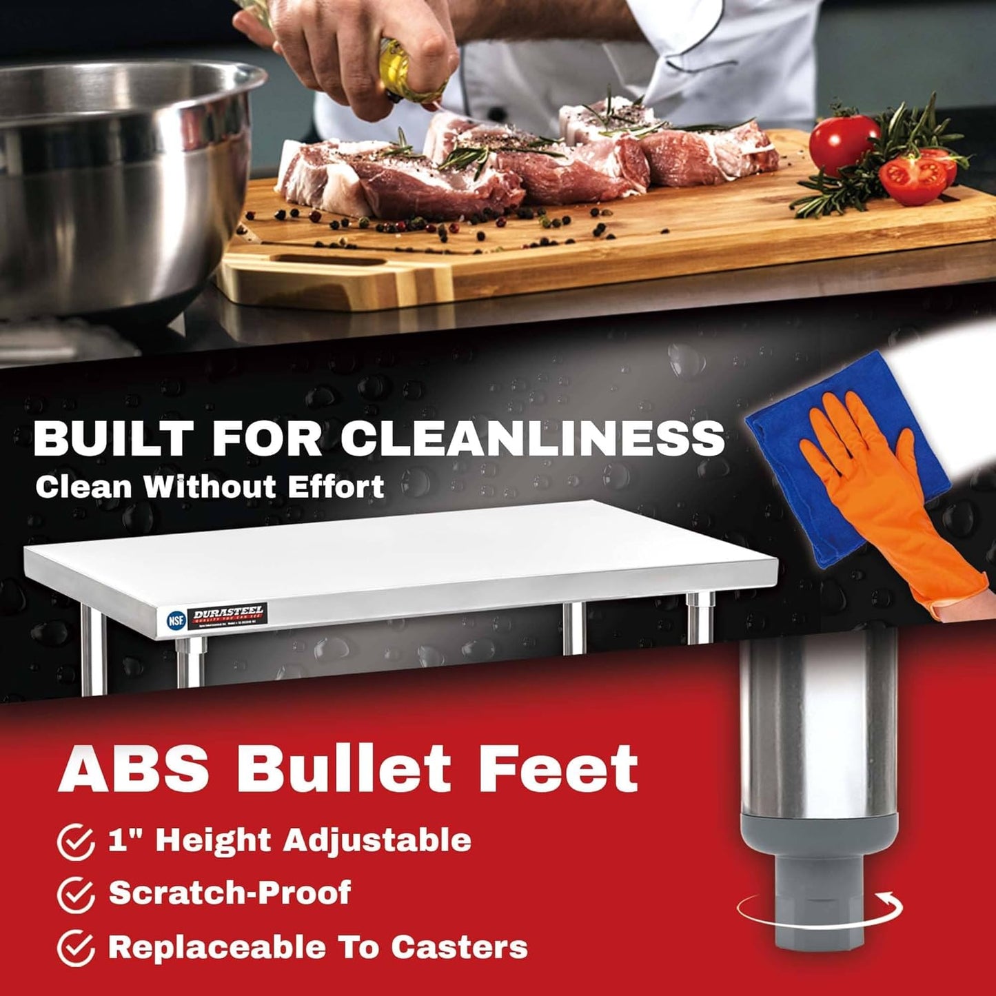 DuraSteel Food Prep Stainless Steel Table - 24 x 72 Inch Commercial Metal Workbench with Adjustable Under Shelf - NSF Certified - for Restaurant, Warehouse, Home, Kitchen, Garage