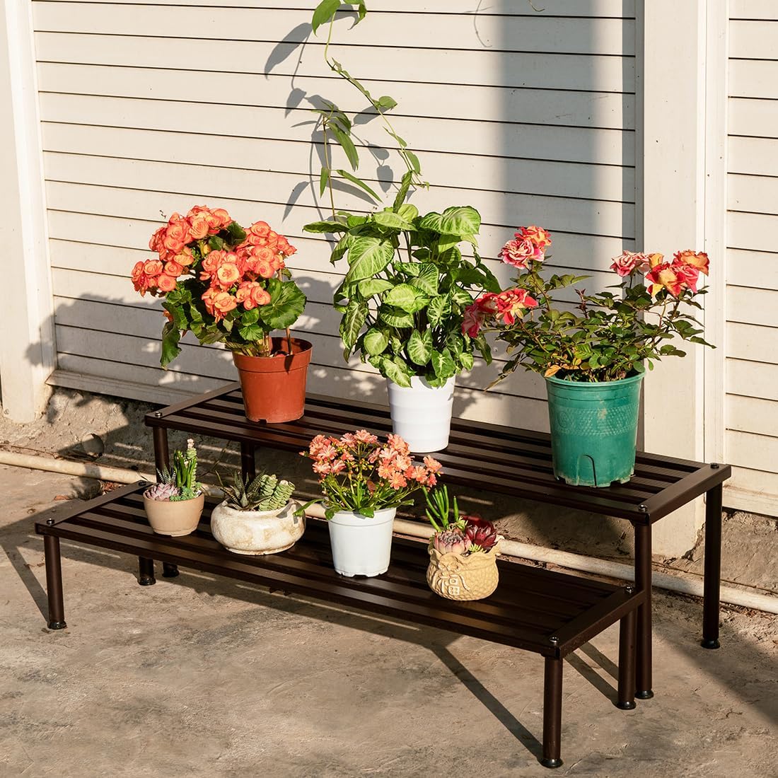 Metal Plant Stand, Rust-proof Aluminum Display Rack, Plants Display Stands Decoration Racks for Living Room Garden Balcony Patio (Ebony, 42.5Inch Tall Leg)