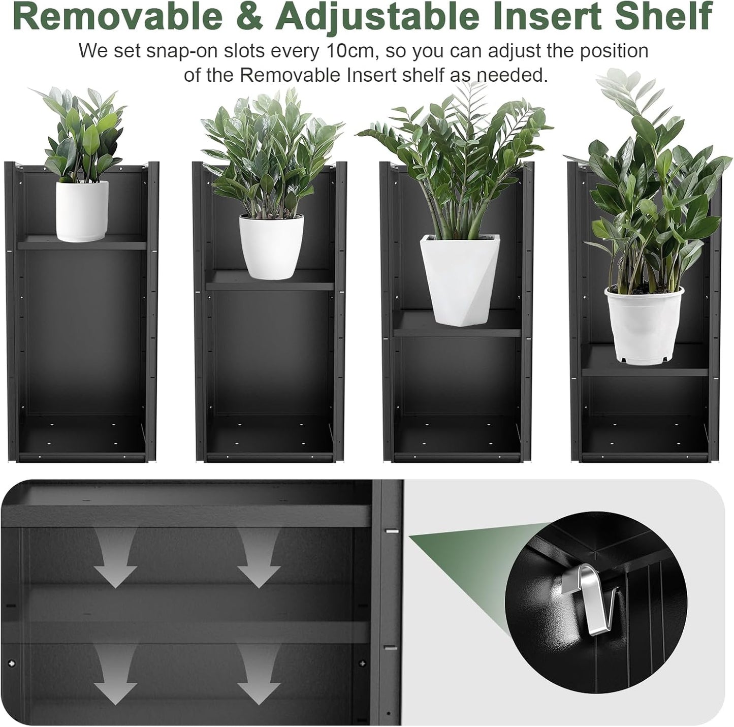 Tall Metal Planter Box for Outdoor Plants 15" L x 15" W x 30" H 2 Pack, Heavy Duty Steel Planter Box with Removable Insert Shelf, Rectangular Planters for Porch, Garden, Yard, Hotel (Black)