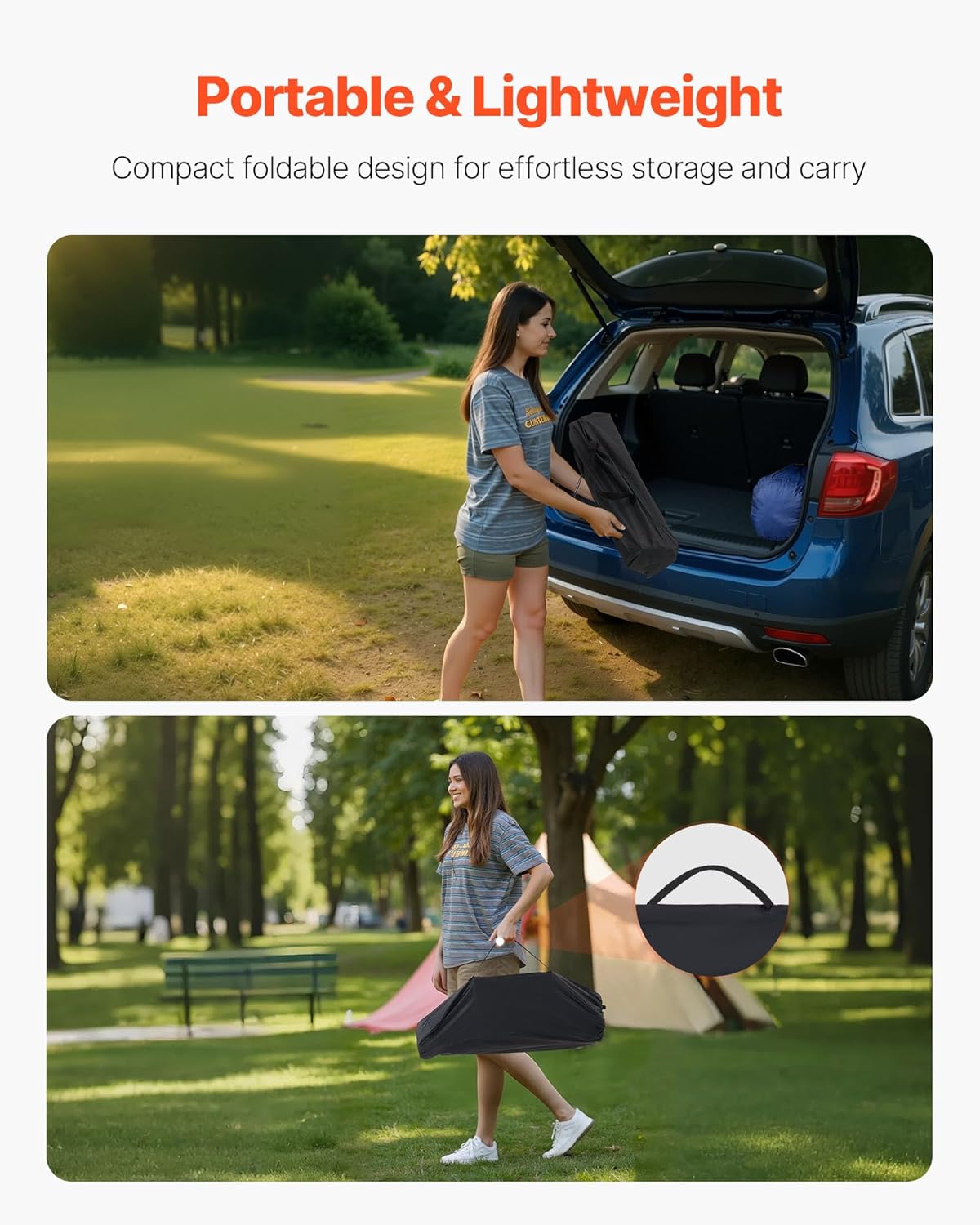 VEVOR Folding Camping Table, Portable Roll Up Side Tables, Lightweight Aluminum Beach Table with Adjustable Height, for Outdoor BBQ Tailgating Picnic, Travel (28 inch-Silver)