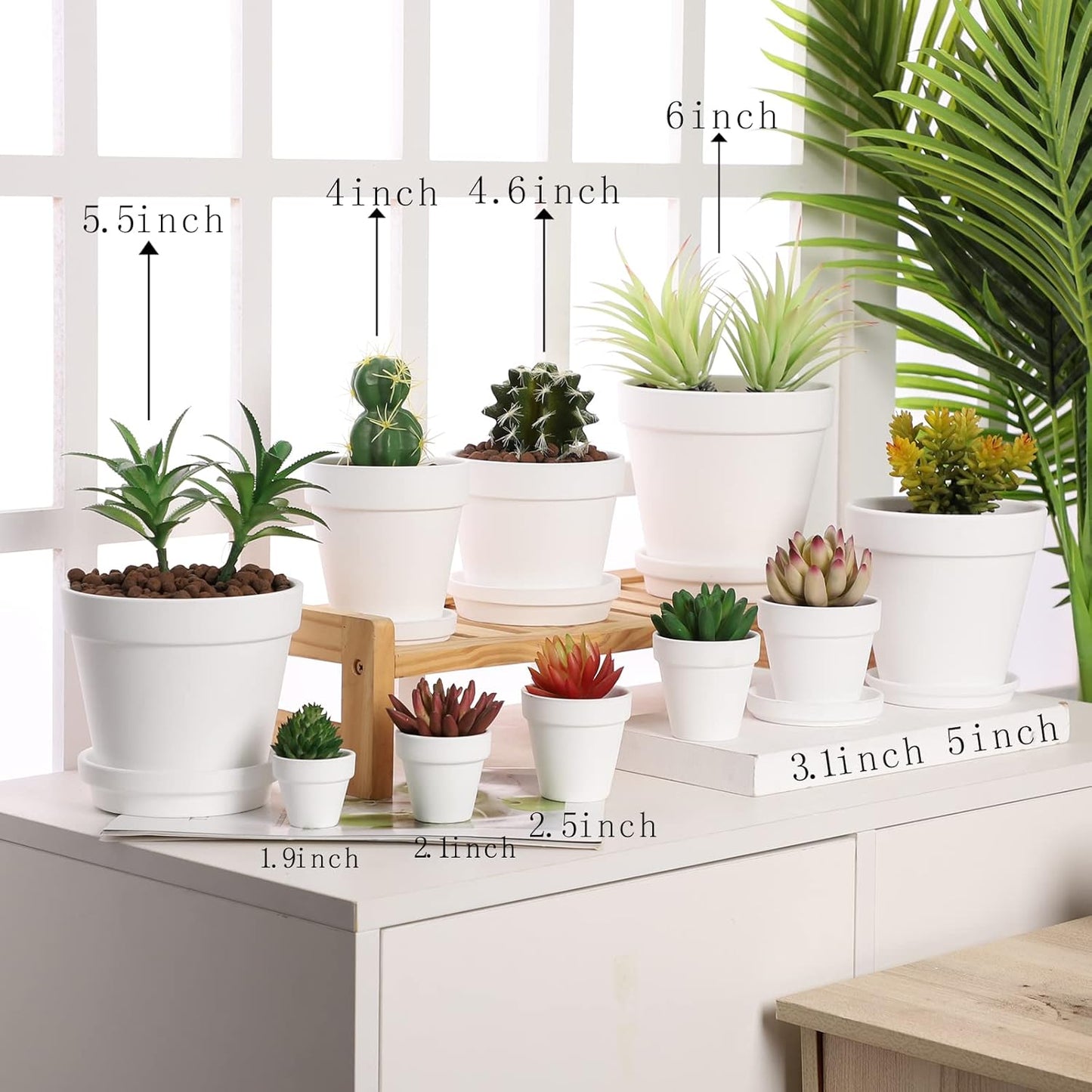 Yishang Large Terra Cotta Pots with Saucer- 4 Pack Large 6'' Terra Cotta Plant Pot with Drainage Hole, Flower Pot with Tray, Terracotta Pot for Indoor Outdoor Plant(White)