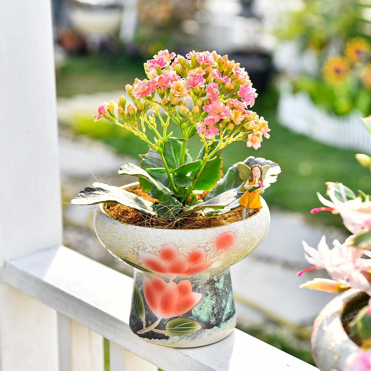 Sungmor 7.5 Inch Large Succulent Plant Pots, Pretty Hand Painted Ceramic Planter with Drainage, Indoor Outdoor Cactus Planter Bonsai Pot, Flower Pot for Indoor Plants Garden Windowsill Desktop Decor