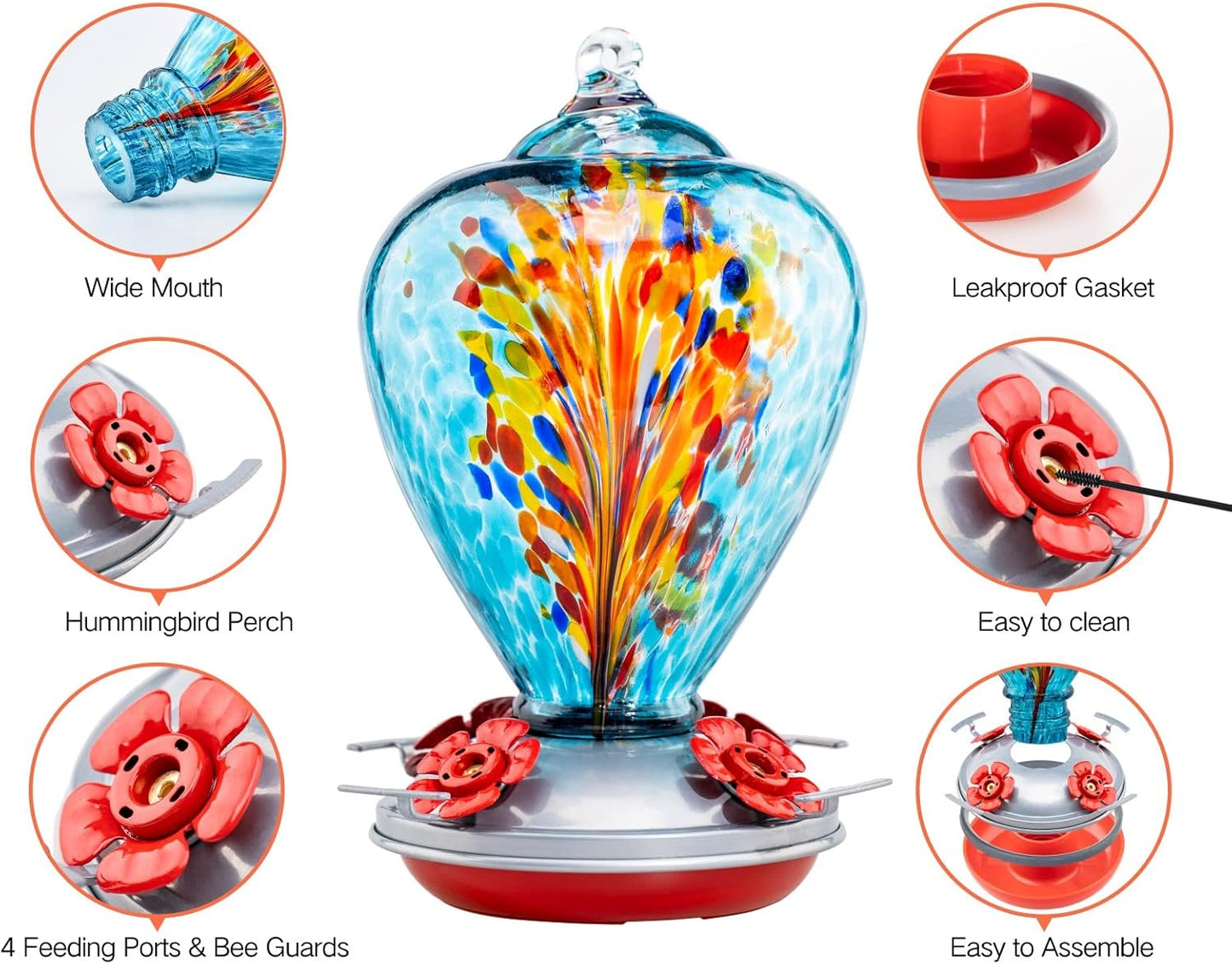 Muse Garden Hummingbird Feeders for Outdoors Hanging, Blown Glass Hummingbird Feeder Gifts for Women, Garden Decor Backyard Decor, Unique Gardening Gifts for Older Women, 34OZ, Comet