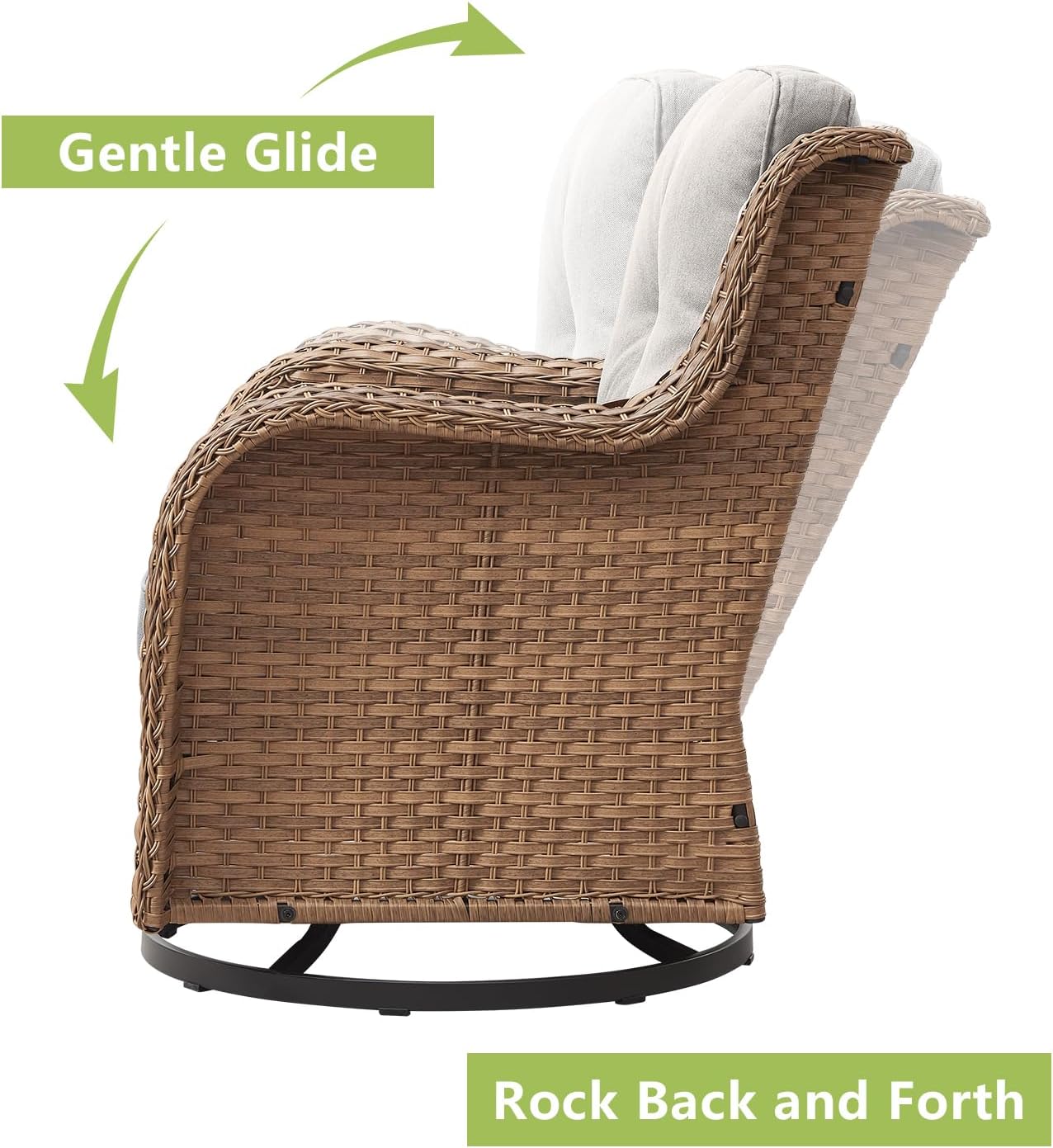 Outdoor Wicker Patio Furniture Set - 5 Pieces Rattan Patio Conversation Set with 2 Rocking Swivel Chairs,2 Ottomans and 1 Side Table for Porch Deck Backyard Garden(Yellow/Beige)