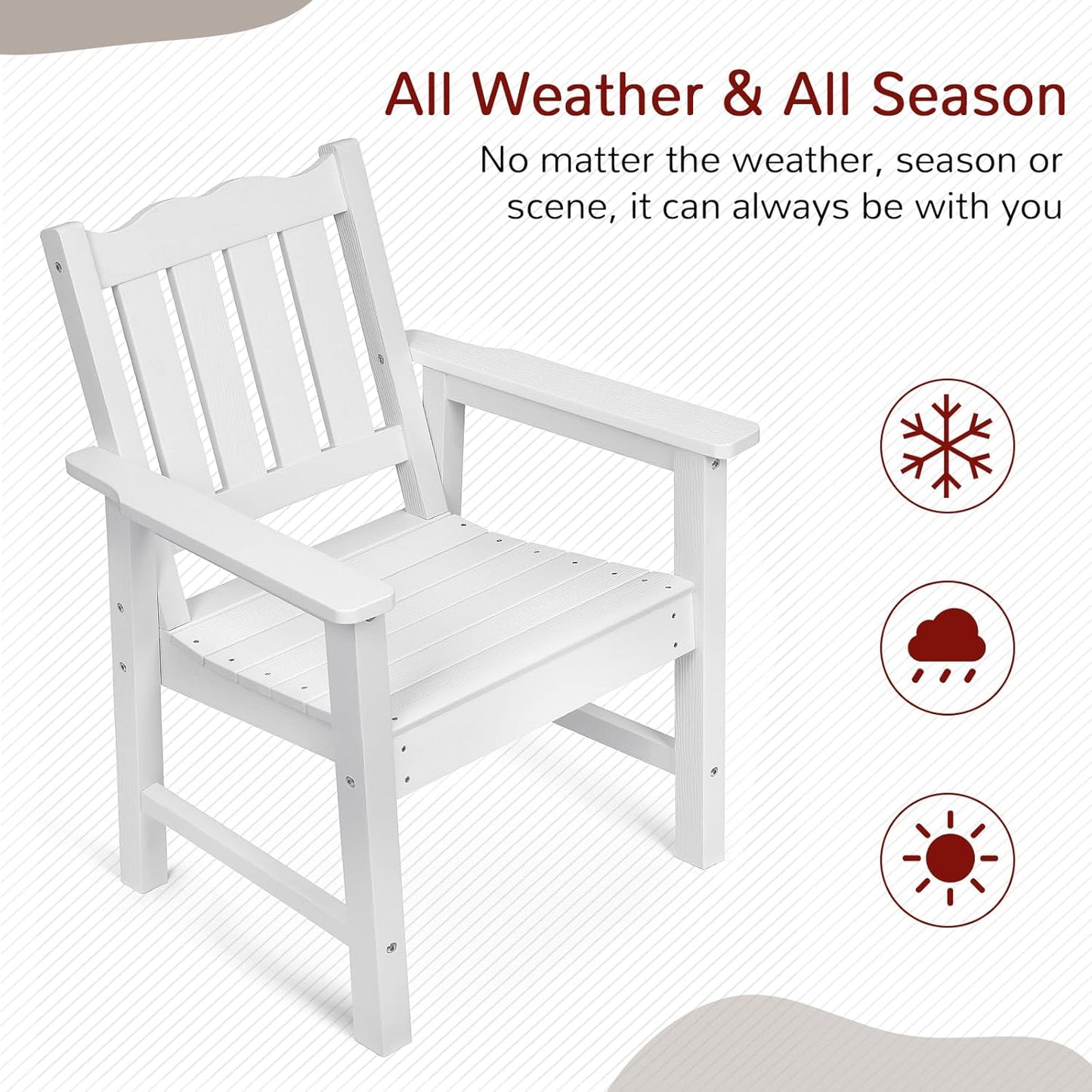 Stoog Oversized Patio Chair, All-Weather Outdoor Chairs with Curved Backrest, 400 lbs Support Patio Dining Chair, for Backyard, Garden, Porch, Deck and Balcony, White