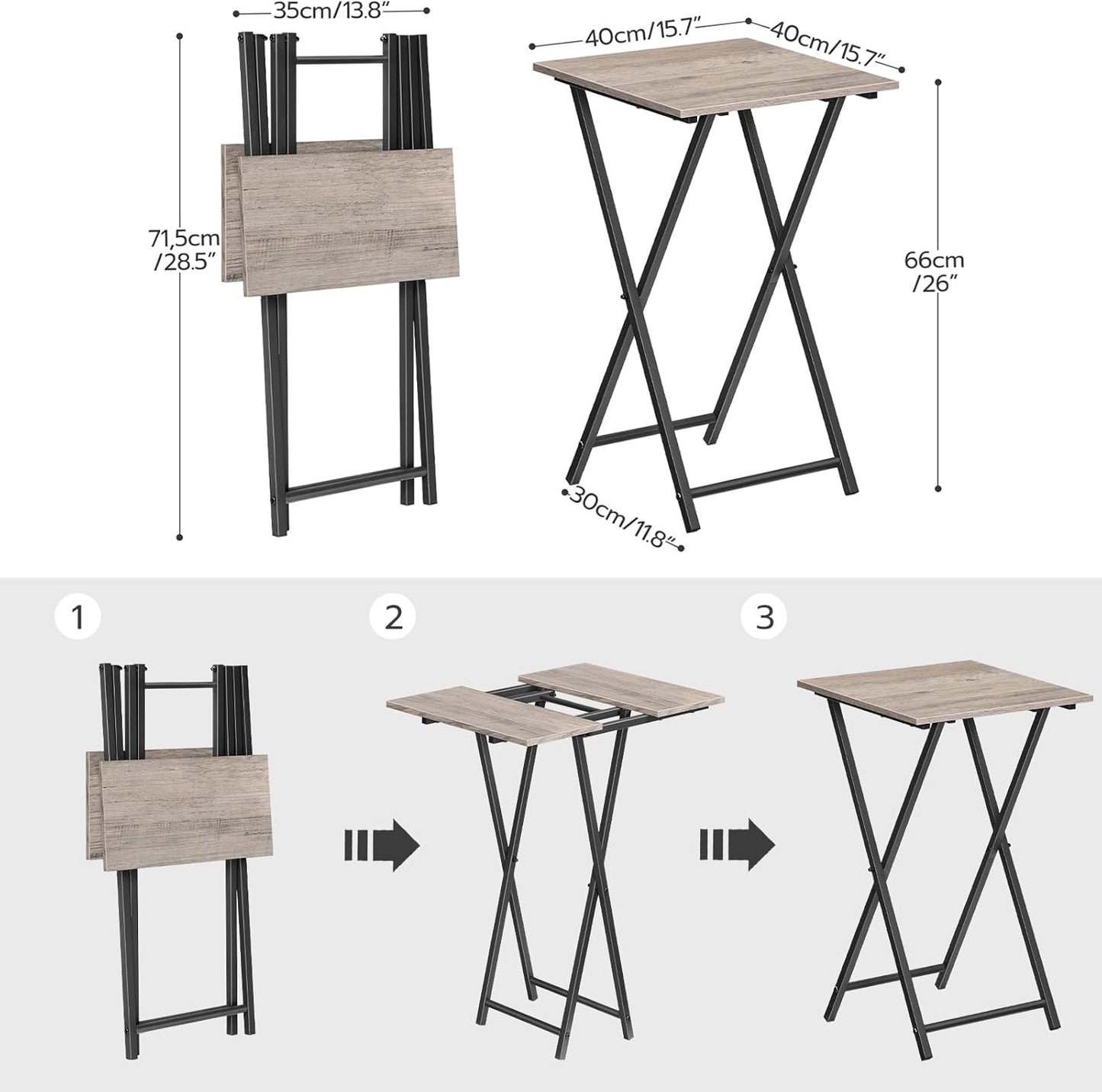 HOOBRO Folding TV Tray Table, Wooden TV Tray, Portable Sofa Side Snack Table, Industrial Desk for Small Spaces, Space-Saving, Easy to Install and Fold, Greige and Black BG27BZ01
