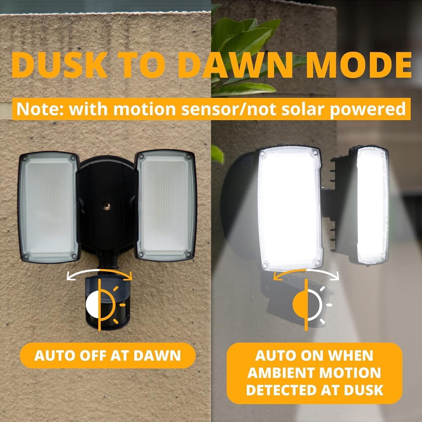 UME 2 Pack 19W LED Flood Light Motion Sensor Outdoor, 2 Adjustable Head, 2000LM, 5000K, IP65 Waterproof, Dusk to Dawn Security Light with Photocell for Exterior,Outside,Garage,House(Black)