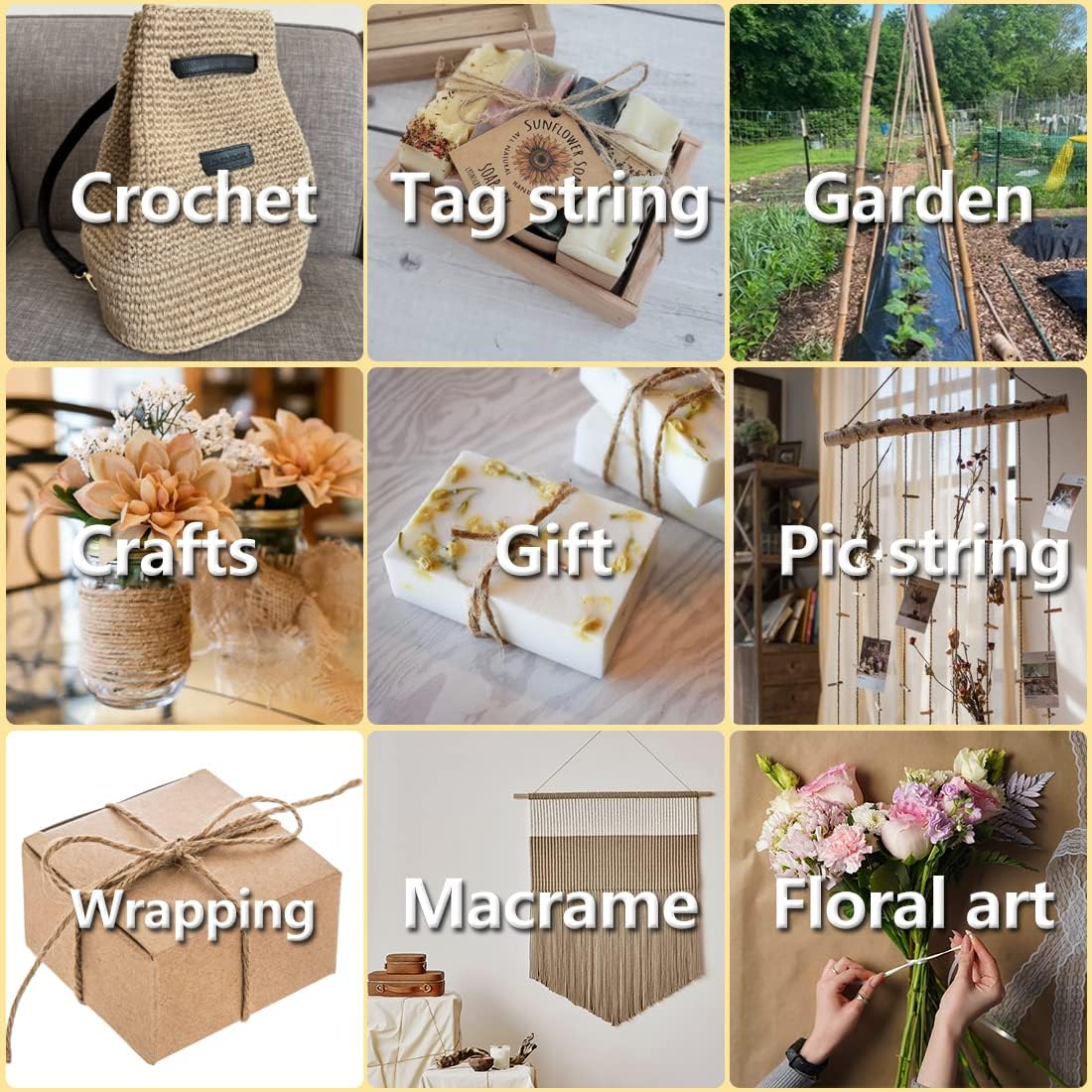 PerkHomy Garden Twine Strong Natural Jute 328 Feet Long Brown Twine for Gardening Tomato Climbing Plant Tie Floristry Crafts Gift Wrapping Packing Decor (Brown 2.5mm * 328feet)