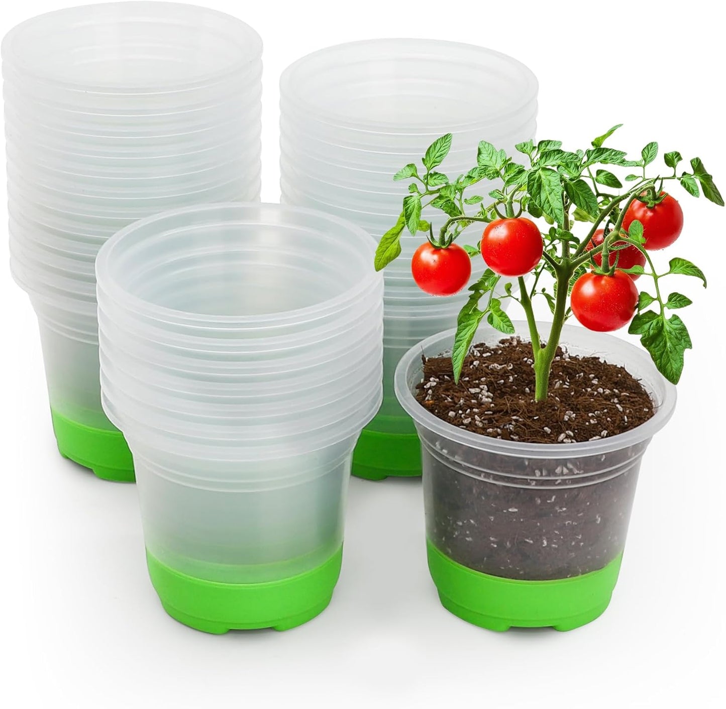 MIXC 30 Packs 5 Inch Reinforced Nursery Pots with Silicone Base for Easy Transplant, Variety Pack Plastic Plant Pot Seedling Planter Seed Starter Flower