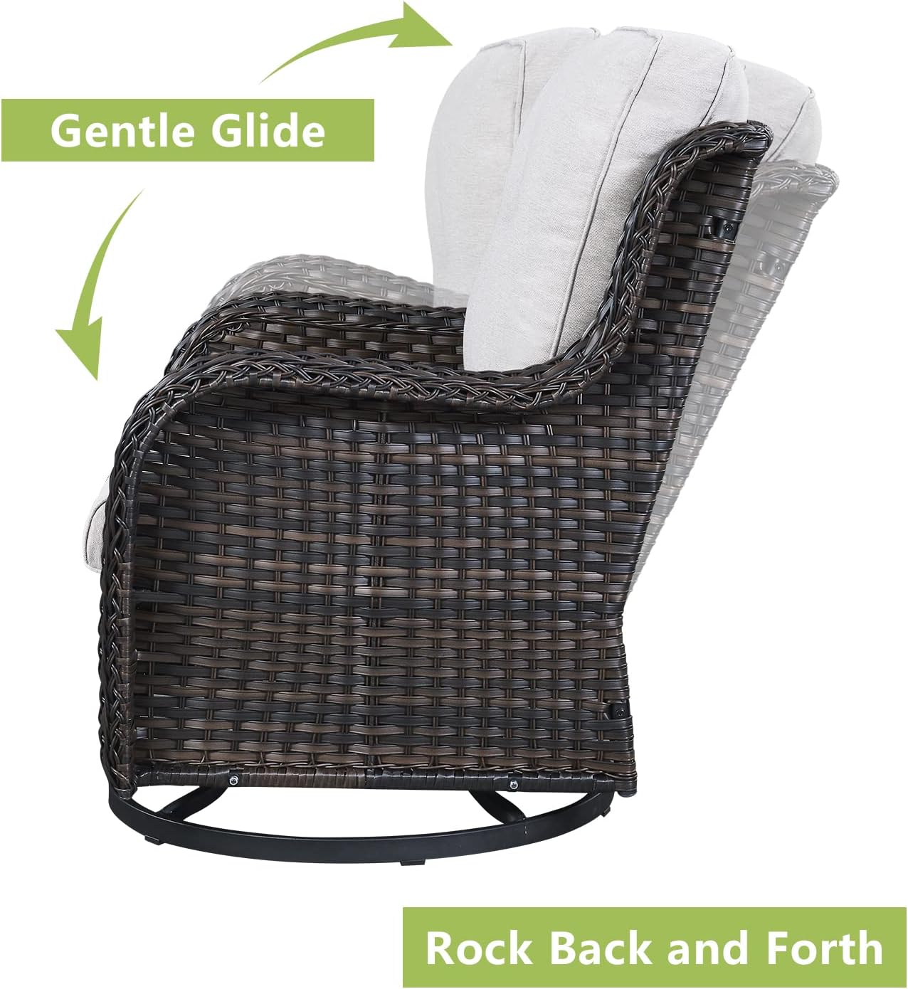 Outdoor Patio Swivel Rocker Chairs - Single Wicker Rattan Patio Swivel Rocking Chair with High Back,Deep Seating and Comfort Cushions for Deck Porch Garden,Brown/Beige