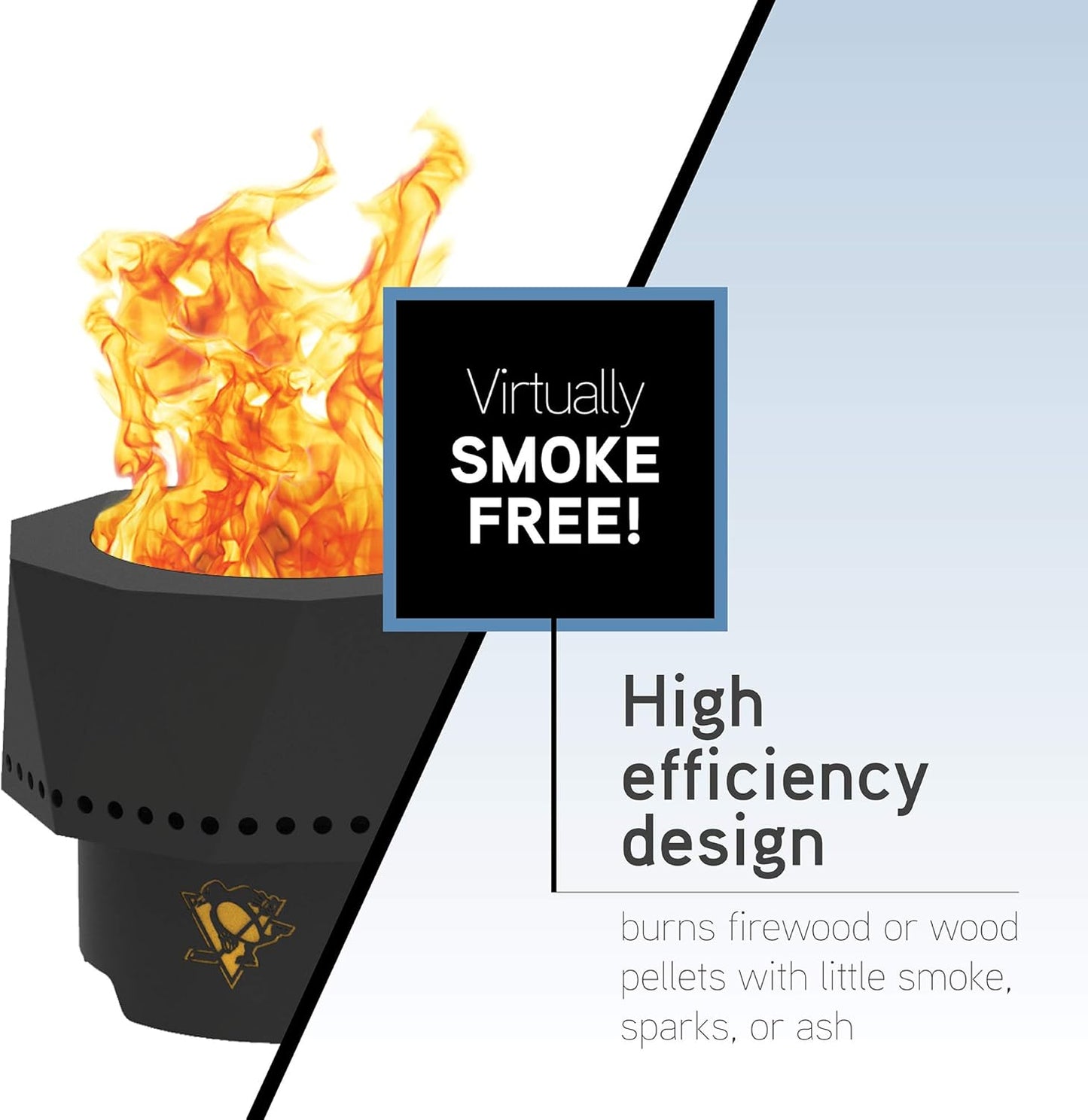 Blue Sky Outdoor Living NHL Nashville Predators Ridge Portable Steel Smokeless Fire Pit with Carrying Bag, Firewood and/or Wood Pellet Burning