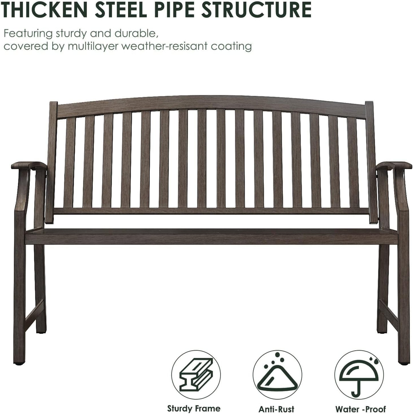 Grand patio Outdoor Bench Garden Bench with Metal Armrests and Seat, Bench with Aluminum Back for Outdoors Lawn Yard Porch, Savannah Gray