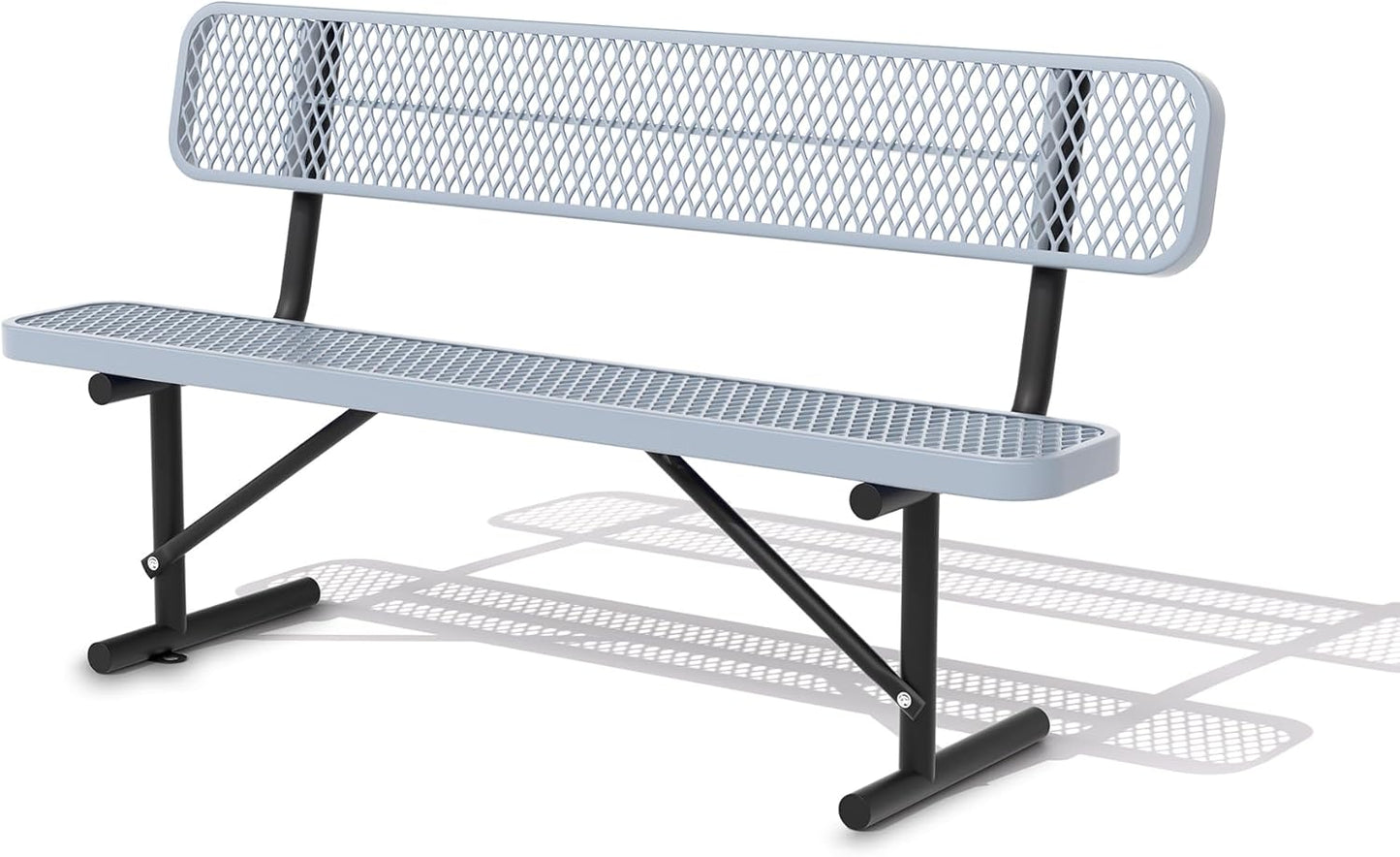 Heavy Duty Park Bench with Back Portable Frame, Outdoor Steel Bench with Backrest, Outdoor Park Bench Expanded Metal Mesh Bench for Lawn, Park, Deck, Garden, Patio, Porch, Black (Gray, 8FT)