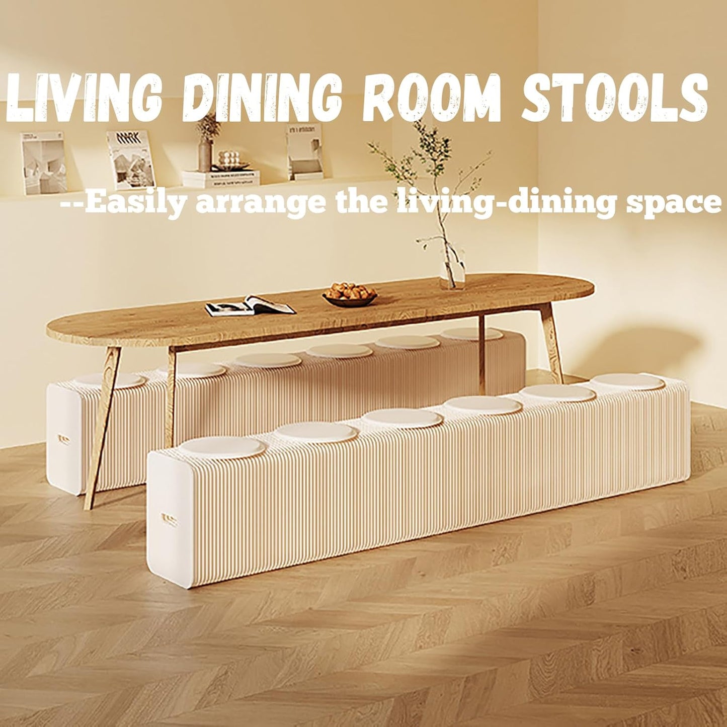 Foldable Kraft Paper Stool, Honeycomb Accordion Folding Bench, Collapsible Paper Stool for Small Spaces, Portable Footrest and Side Table for Living Room and Office,White-44×31×150cm