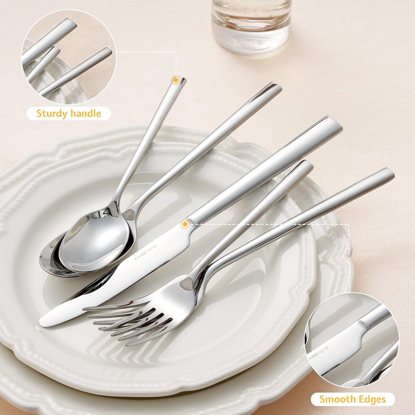 KINGSTONE Silverware Set, 40-Piece Forged Flatware Set Cutlery Set Premium Stainless Steel, Service for 8, for Kitchen, Home, Wedding, Party, Mirror Polished and Dishwasher Safe