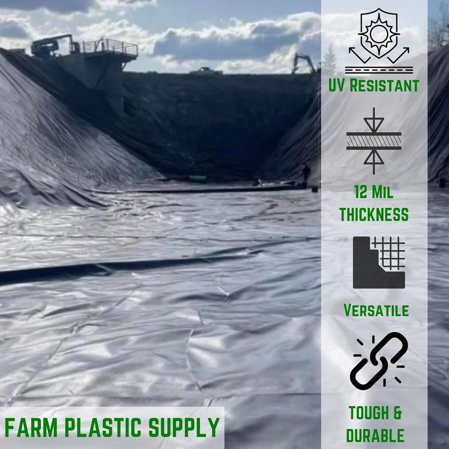 Farm Plastic Supply - 12 Mil String Reinforced Black/White Pond Liner - 12 Mil Fish Pond Liner, Pond Liners for Outdoor Ponds, Koi Ponds, Garden Fountain, Containment Liner (6' x 25')