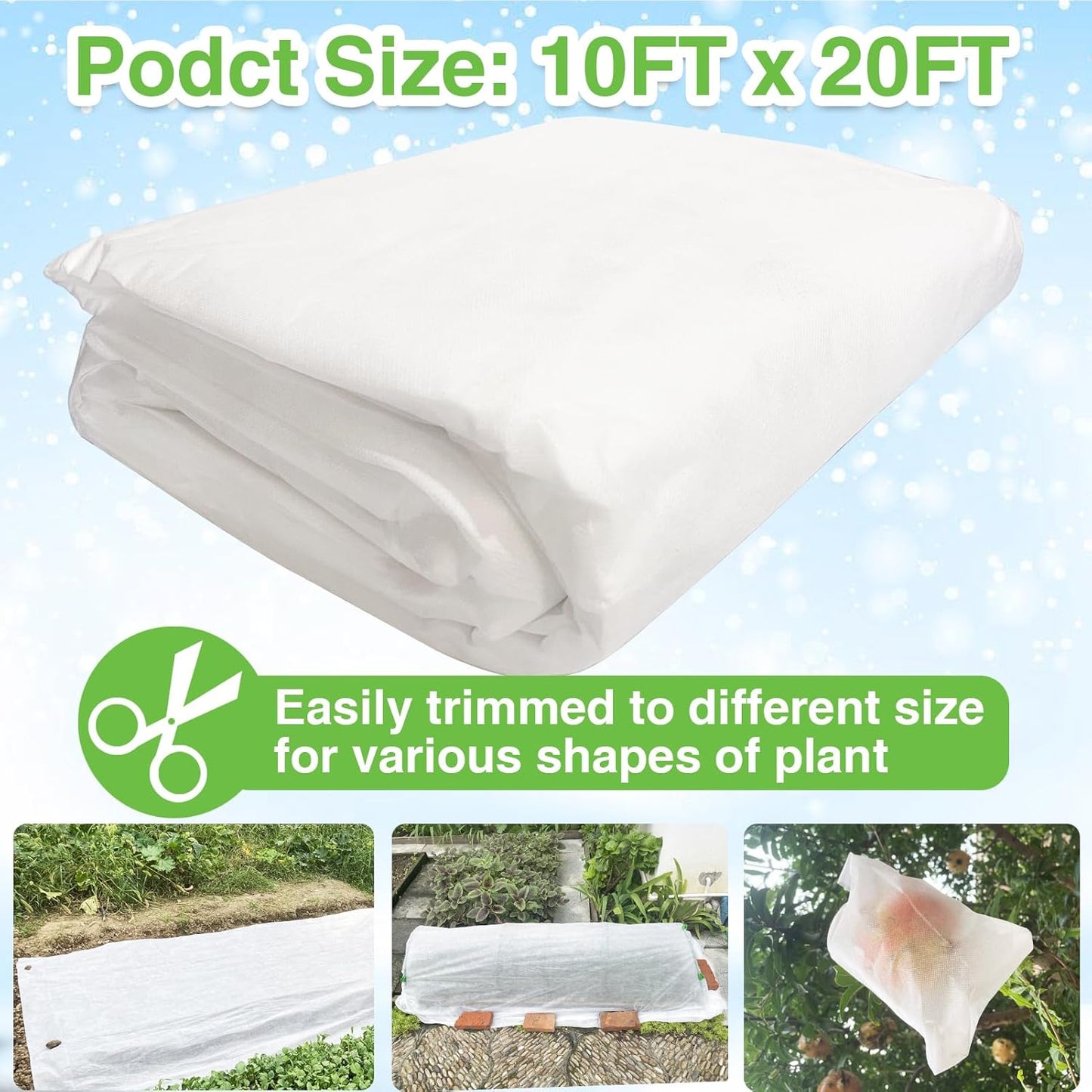 YFFSIDMY Plant Covers Freeze Protection 10'x20', Plant Covers for Winter, Frost Cloth Tree Freeze Protection, Forst Blankets for Outdoor Plants, Winter Floating Row Cover, White