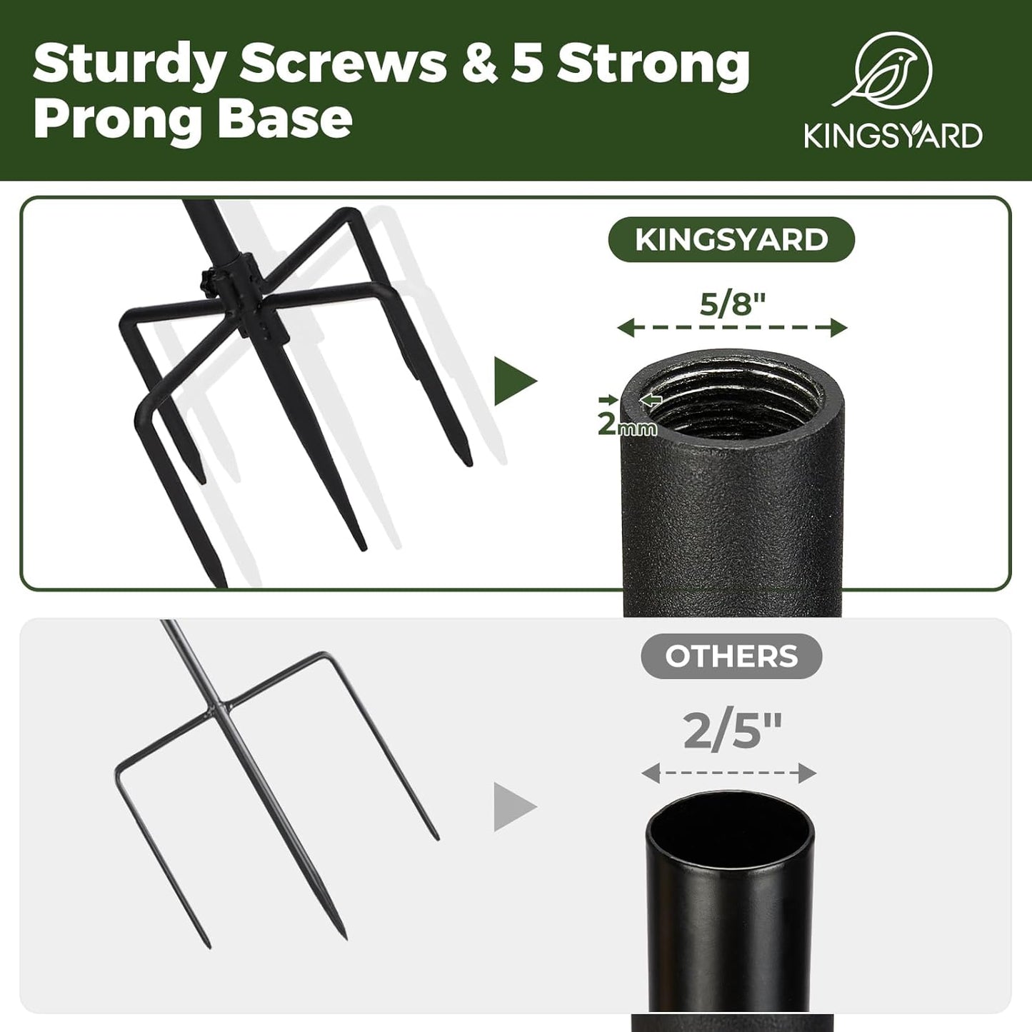 Kingsyard Adjustable Shepherd Hooks for Outdoor - 76 INCH Heavy Duty Bird Feeder Pole with 5 Prong Base, Hummingbird Feeder Stand, Garden Plant Baskets, Weddings Decor, Solar Light Lanterns