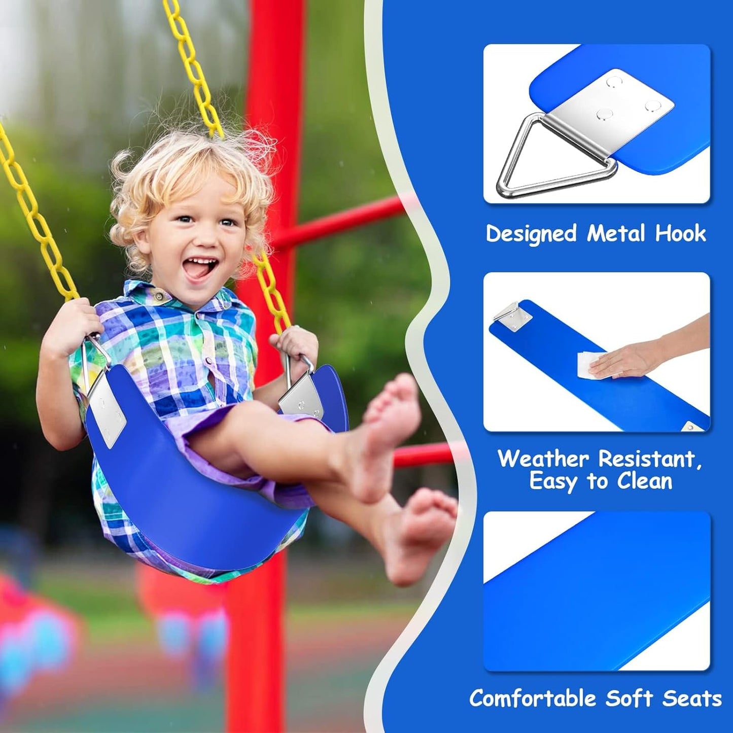 AGPTEK Swing Seat, 30.4 x 6 x 0.27 Inch Yard Swing for Boys and Girls & Adults with Metal Triangle Ring - Blue(113KG /250LB Weight Limit)