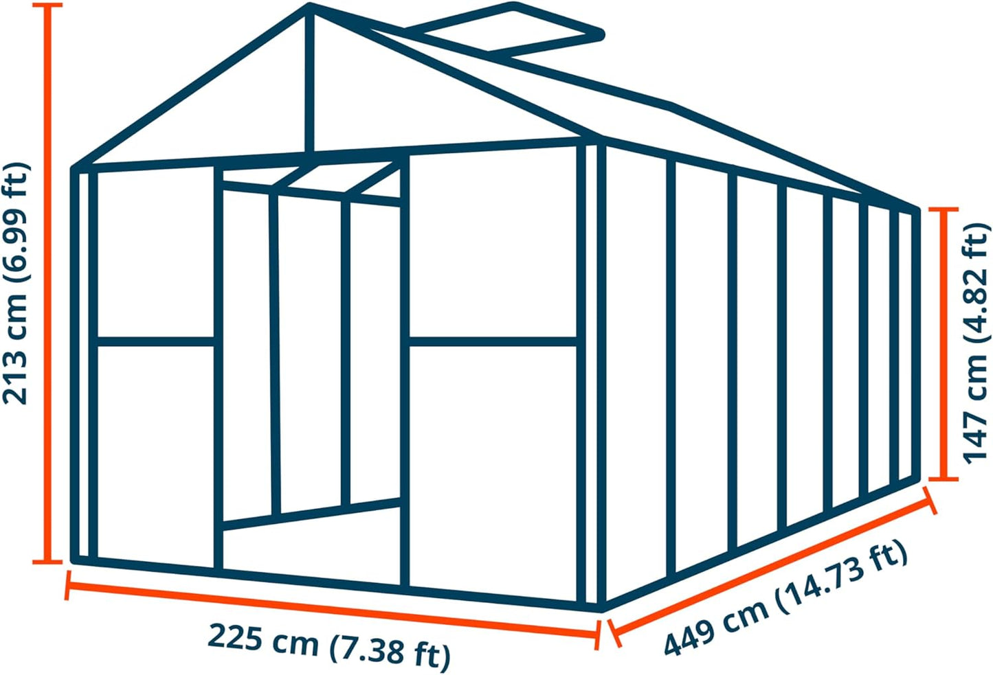 Greenhouse Topas 7 Aluminum Frame 7.4 x 14.7 ft with Approx. 8 mm Polycarbonate Panels - with Bonus Base Frame and Automatic Vent Opener