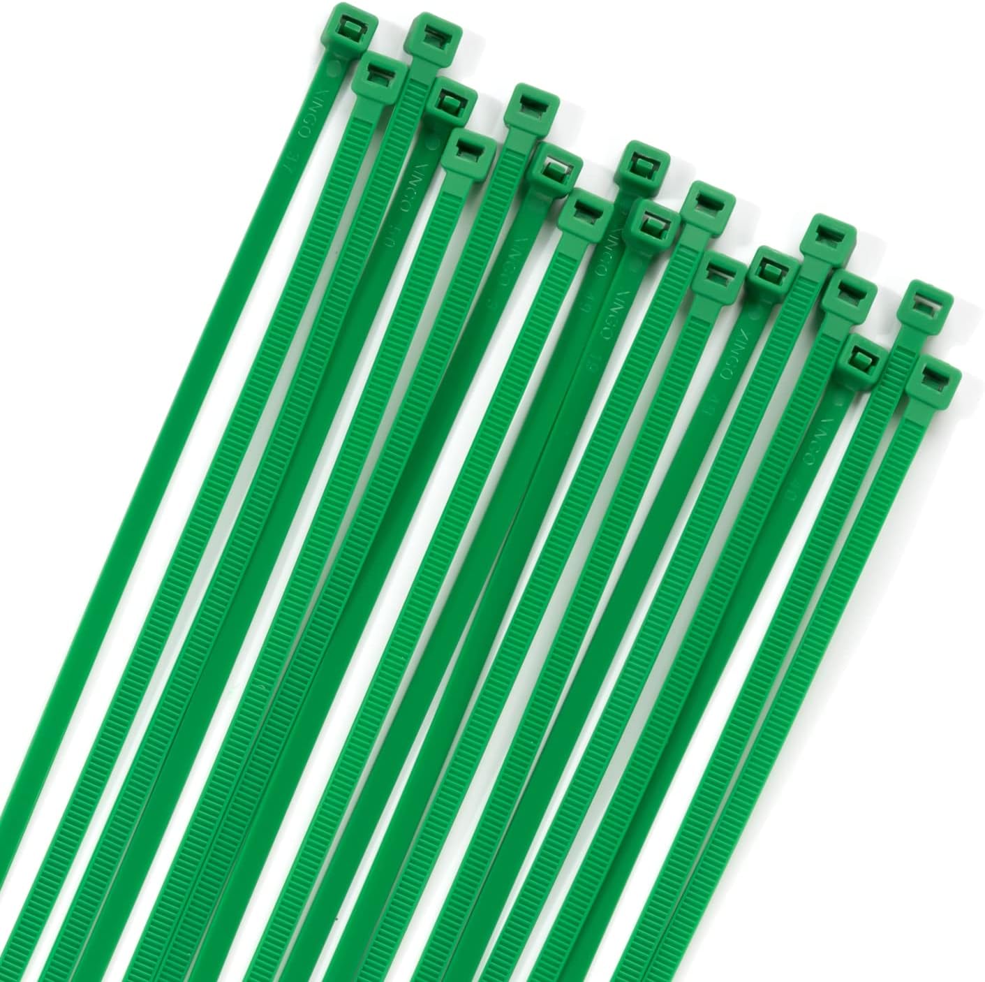 XINGO 100PCS Cable Zip Ties Heavy Duty, Premium Nylon Plastic Wire Ties with 50 Pounds Tensile Strength, Self-Locking Black Nylon Zip Ties for Indoor and Outdoor (16 inch, Green)
