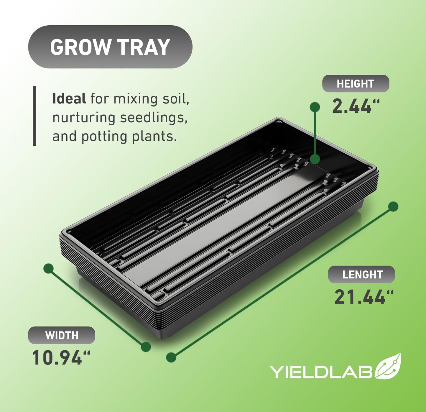 10x20 Inch Black Plastic 100 Pack Plant Propagation Tray – Growing Trays for Garden, Planting, Seedling, Soil & Hydroponic Horticulture - Microgreen Trays Grow Plants - No Drain Holes