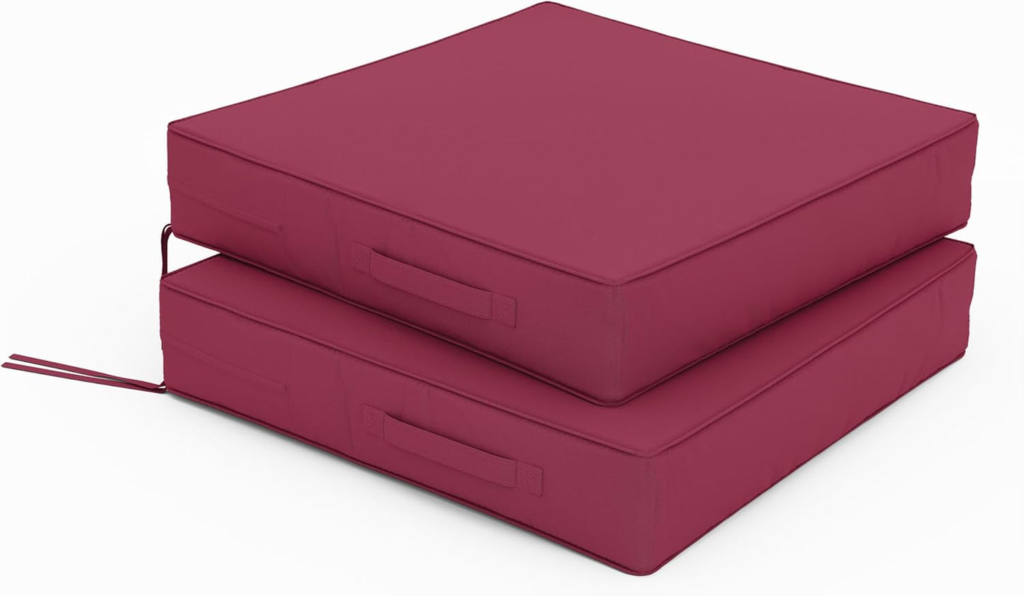 Patio Chair Cushions 22 X 22 X 4 Inch Waterproof Outdoor Seat Cushions for Patio Furniture, Outdoor Sofa Couch Pads with Ties & Handle, Set of 2, Fuchsiared