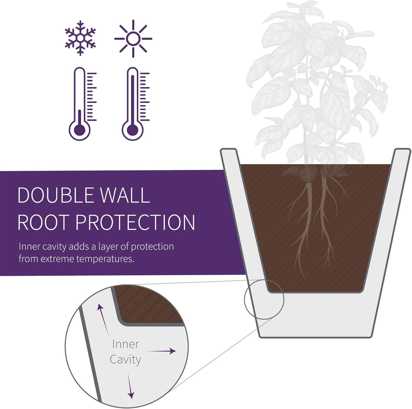 Crescent Garden Madison Planter– Weather-Resistant, Double Walled Indoor/Outdoor Plant Pot with Drain Hole – Durable All-Season Flower Container, 16" W (Slate)