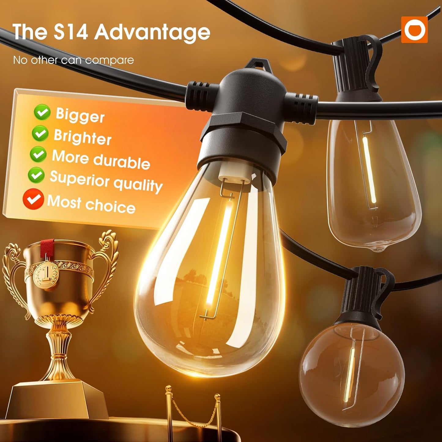 addlon 200FT(4-Pack*50FT) LED Outdoor String Lights with Edison Shatterproof Bulbs, Heavy-Duty and Weatherproof Strand, Commercial Grade Patio Lights, Decorative for Garden or Patio, Black