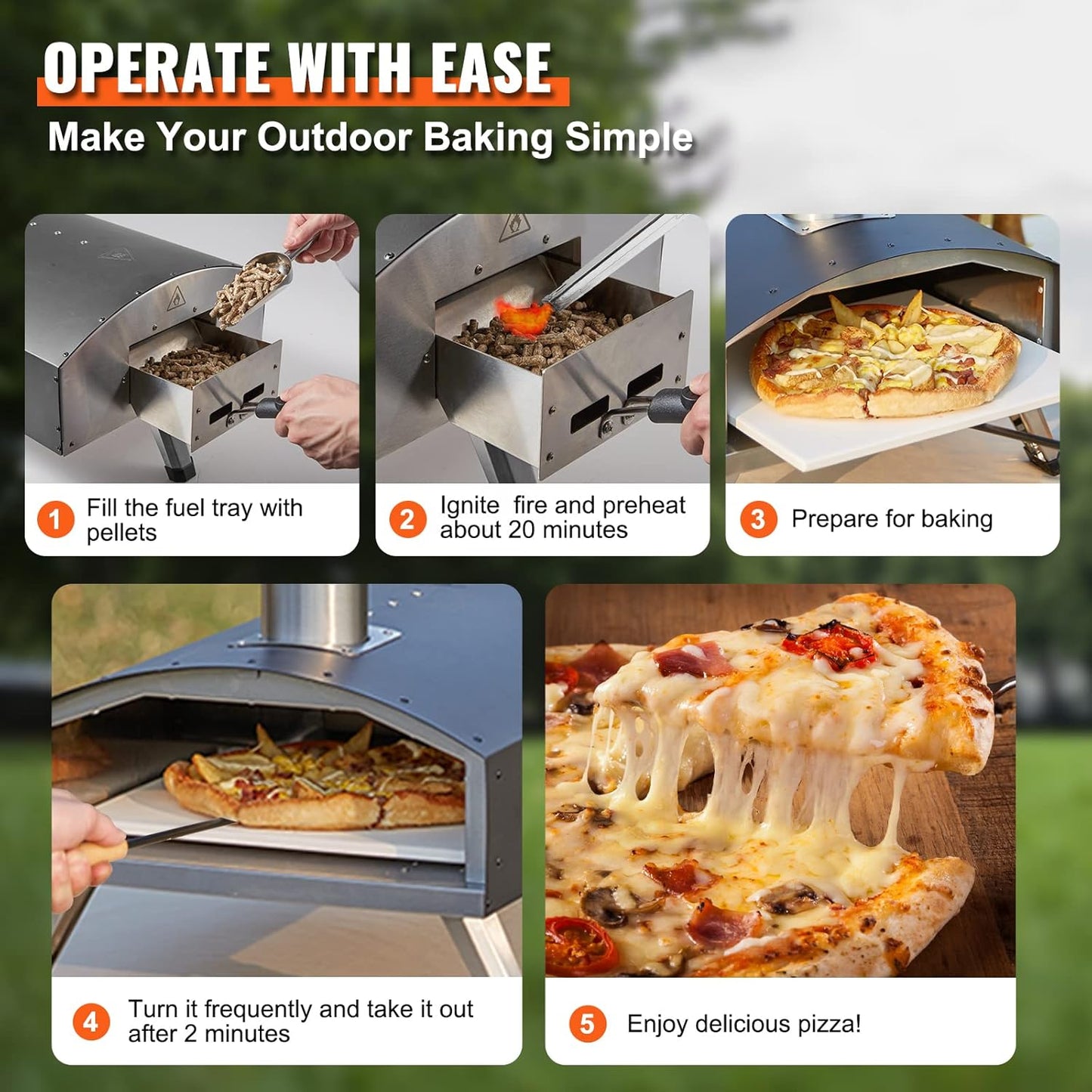 VEVOR Outdoor Pizza Oven, 12-inch Wood Fire Pizza Ovens, Pellet and Charcoal Pizza Maker Outside with Cordierite Stone, Portable Pizza Oven for Backyard Camping, Waterproof Carry Bag, Shovel, Black