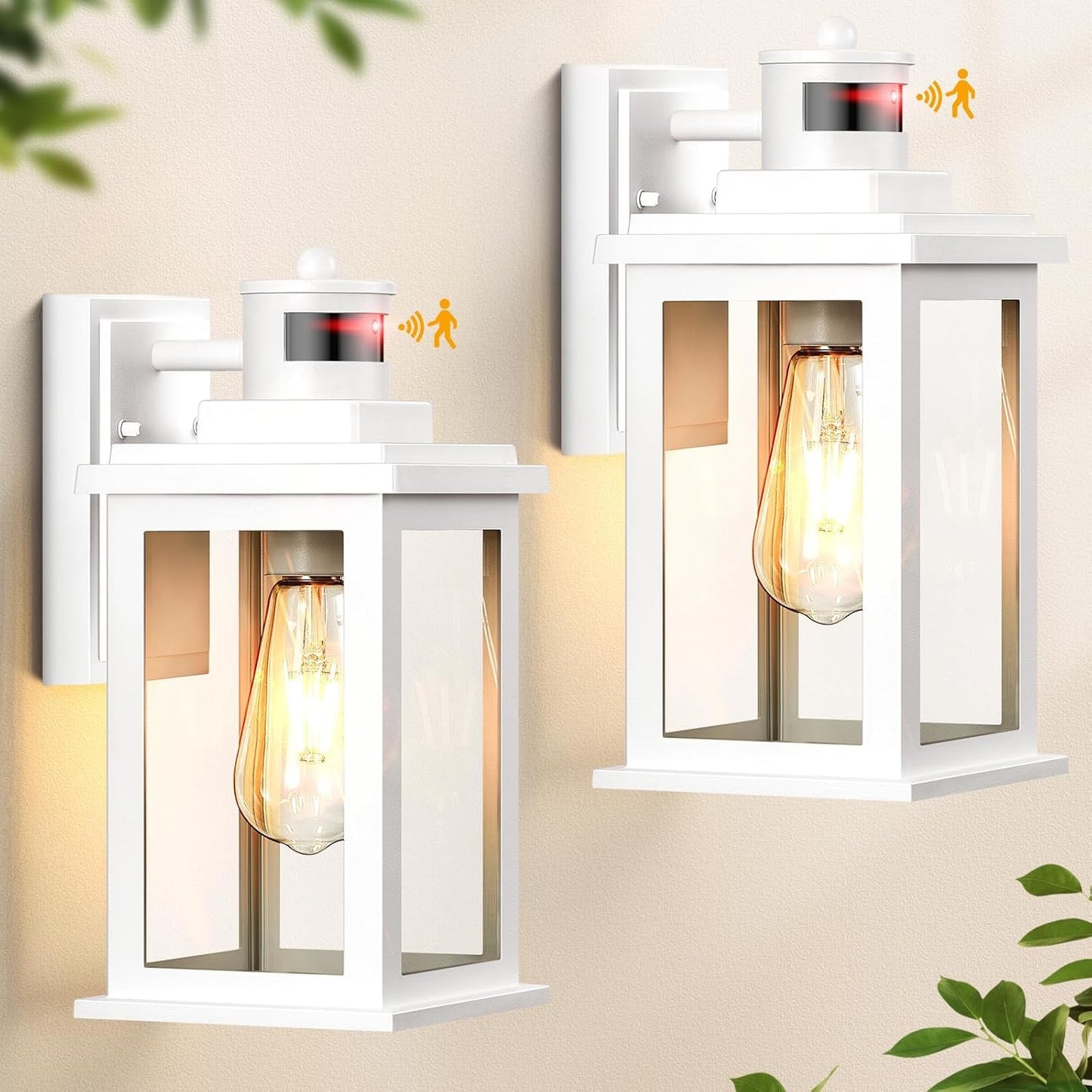 VIANIS Motion Sensor Porch Lights, 2 Packs Outdoor Wall Lights Wall Mount, White Dusk to Dawn Outdoor Sconce Lights, Waterproof Exterior Light Fixture for House, Garden, Patio,Hardwired, Non-Solar
