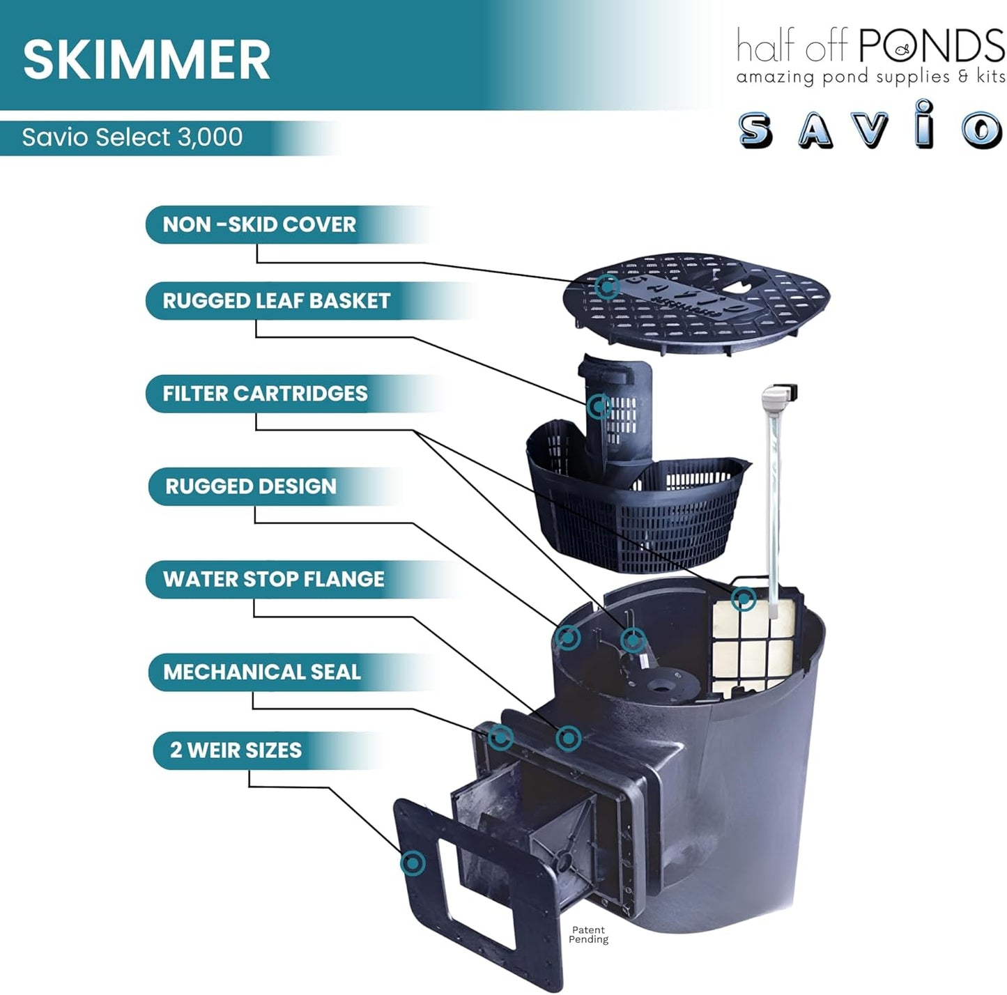 HALF OFF PONDS Savio Select 3,000 GPH Submersible Pump Pond Kit with 10' x 15' EPDM Rubber Pond Liner, UV Clarifier for Water Garden & Koi Pond