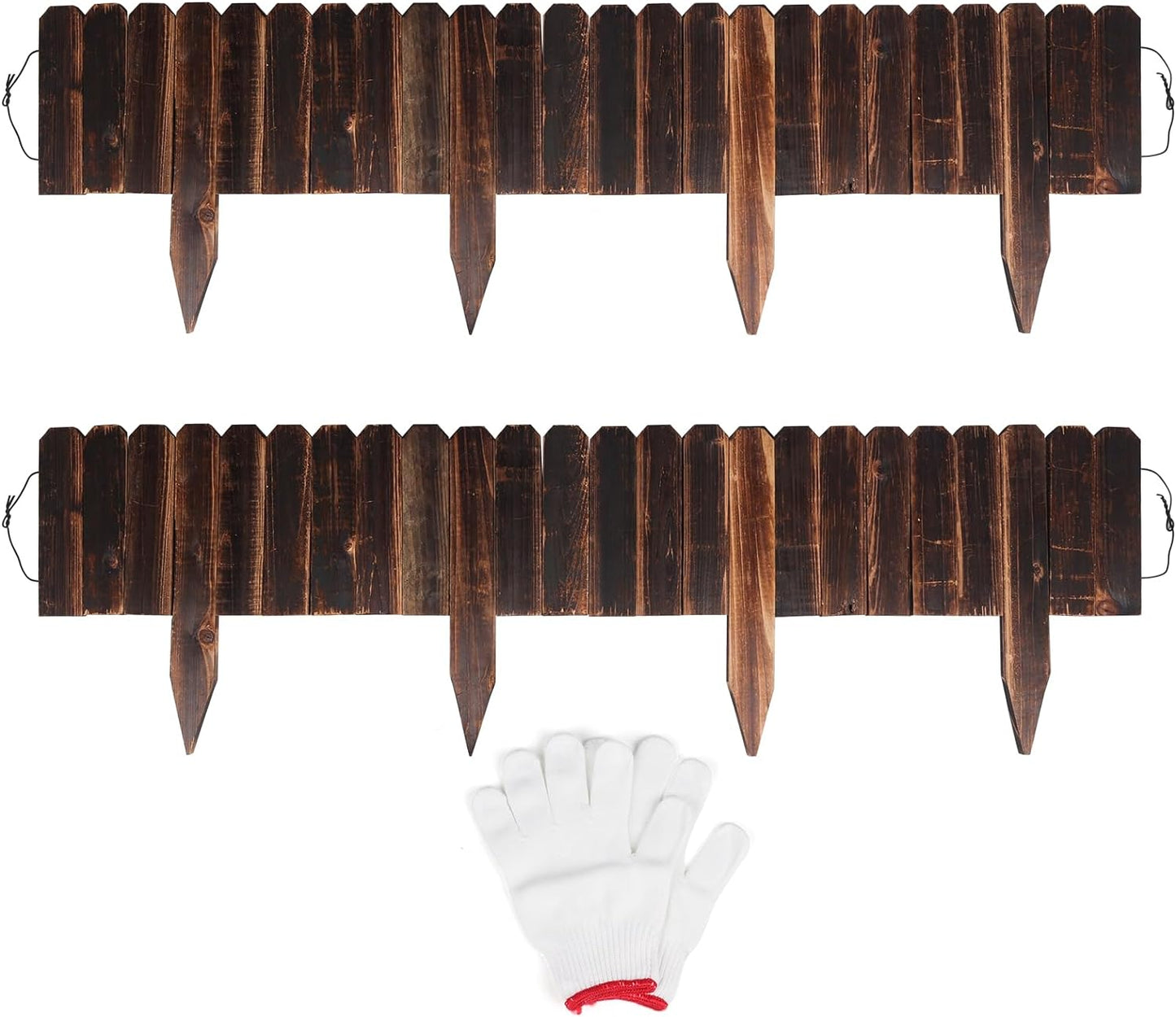 2 Pack Garden Wooden Fence Anti-Corrosive Outdoor Landscape Edging Flexible Decorative Border with a Pair of Gloves for Garden Yard Flower Tree Fence - 7.9'' H x 47'' L