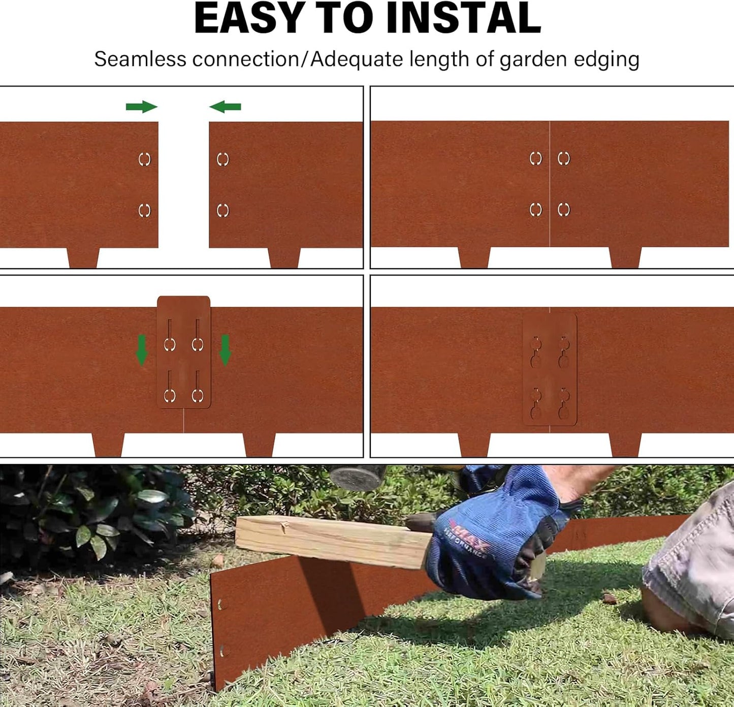 Co-rten Steel Landscape Edging 10" H x 40" L, 6 Pack Heavy Duty Metal Garden Edging, 20Ft Pre-Rustyed Steel Edging, Bendable Metal Edging for Landscaping, Yard, Tree, Flower Bed