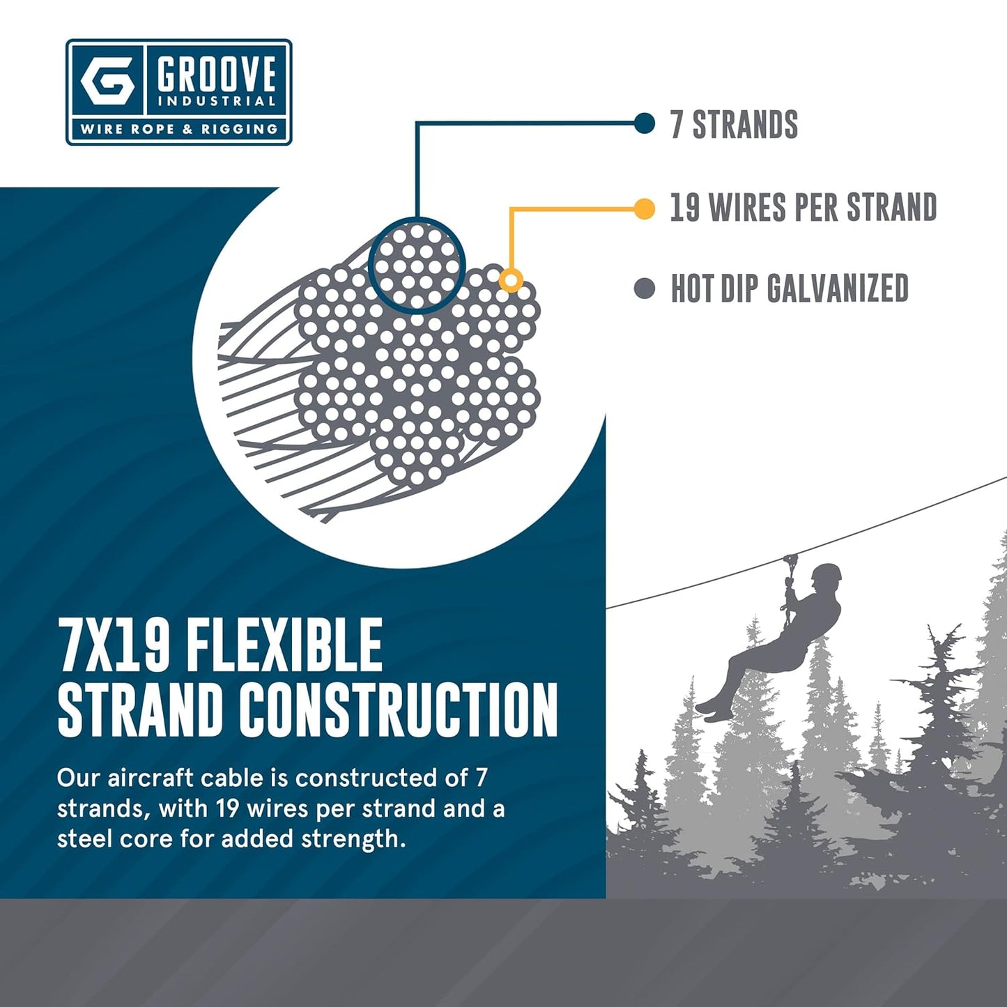 1/4’’ 7x19 Hot Dip Galvanized Aircraft Cable – Steel Wire Rope - 500 Feet