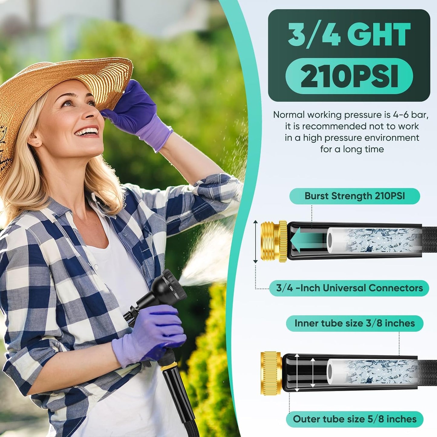 Garden Hose 10FT, Non-Expanding, Lightweight Hose, Leak-Proof Metal Interface, No-Knots, Easy to Carry, Wear-Resistant, Sturdy, Flexible, 3/4GHT, Water Hose for Yard, Garden, No Nozzle