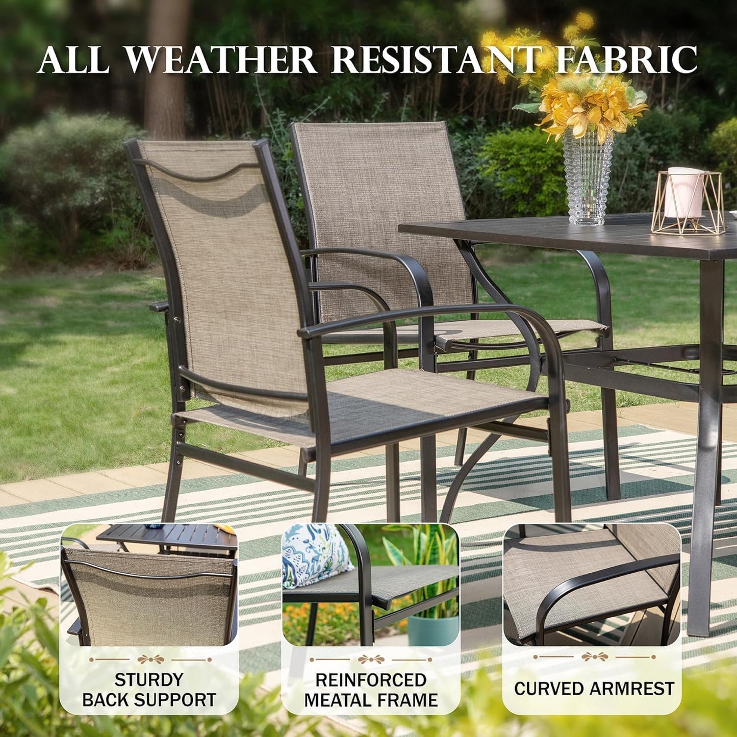 HERA'S HOUSE 9 Pieces Patio Dining Set, Outdoor Table Chairs Set for 8, 8 x Brown Dining Chair and 1 x Extendable Metal Dining Table for Patio Garden Porch Deck