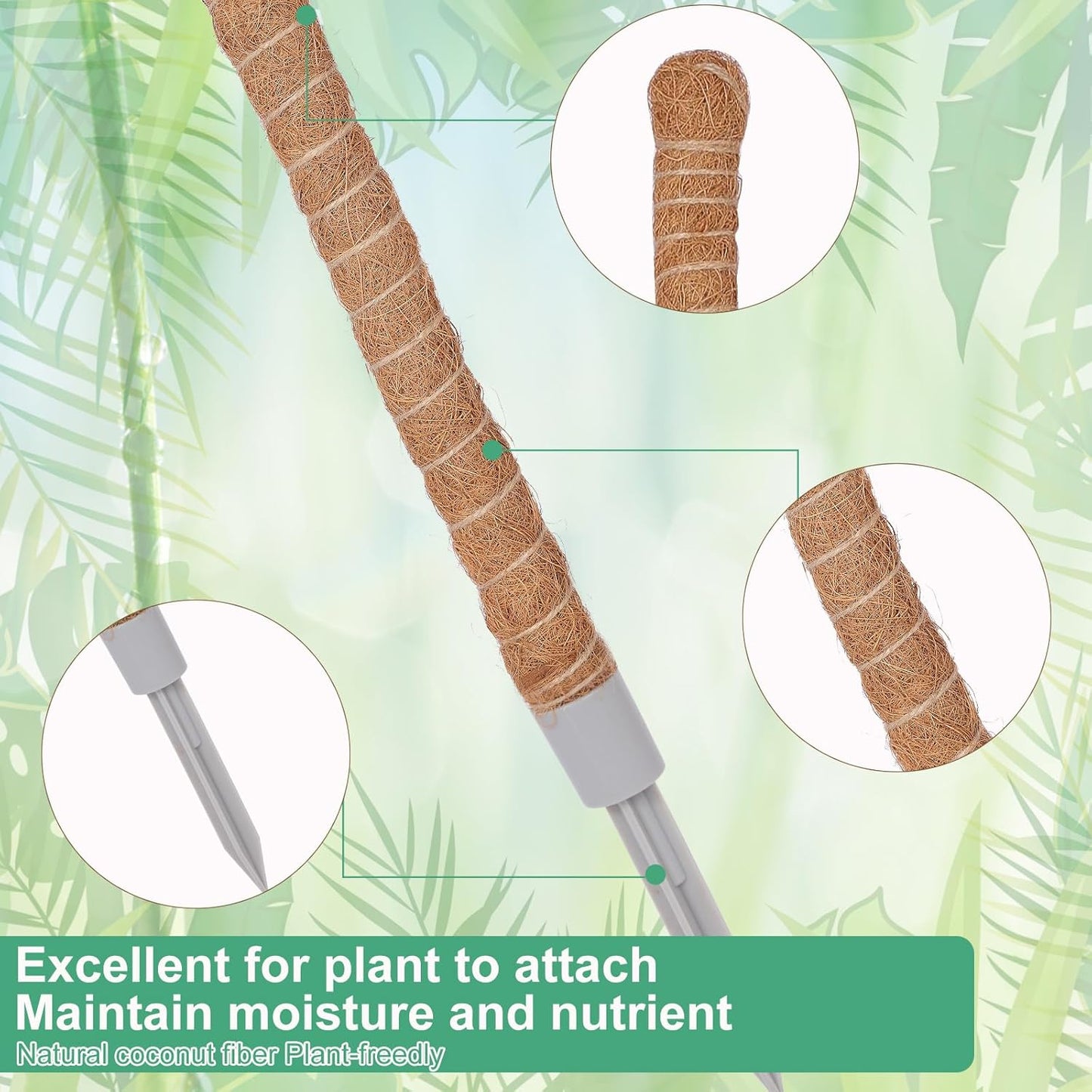 2 Pack Moss Pole, 40 Inch Monstera Plant Support, Moss Poles for Climbing Plants Indoor DIY, Coco Coir Plant Pole Moss Plant Stick Support Stake Kit for Potted Plants, Pothos, Philodendron