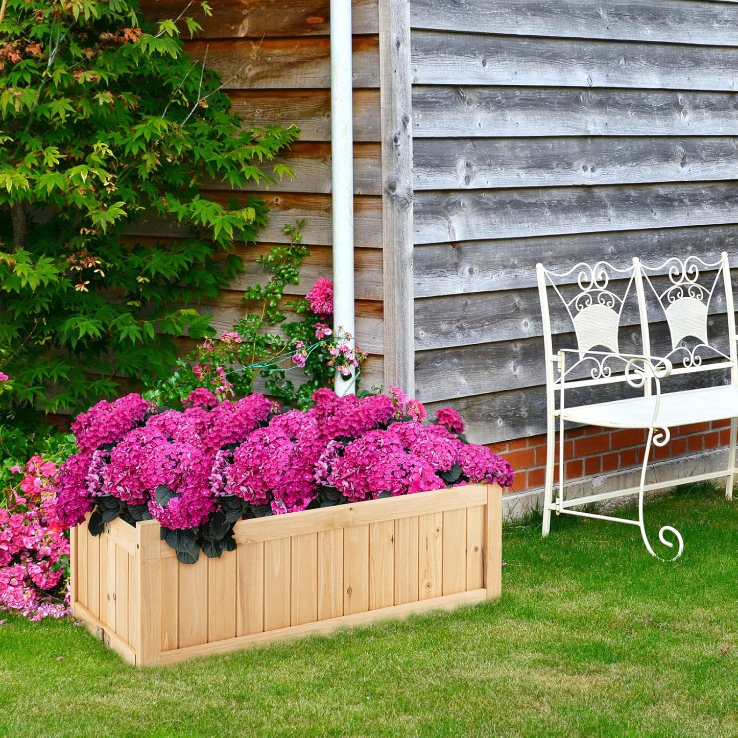Giantex 27.5” Raised Garden Bed - Wooden Planter Box, Outdoor Folding Rectangle Planter w/Removable Bottom, Premium Drainage System for Herbs, Fruits, Flowers, Succulents, Simple Assembly